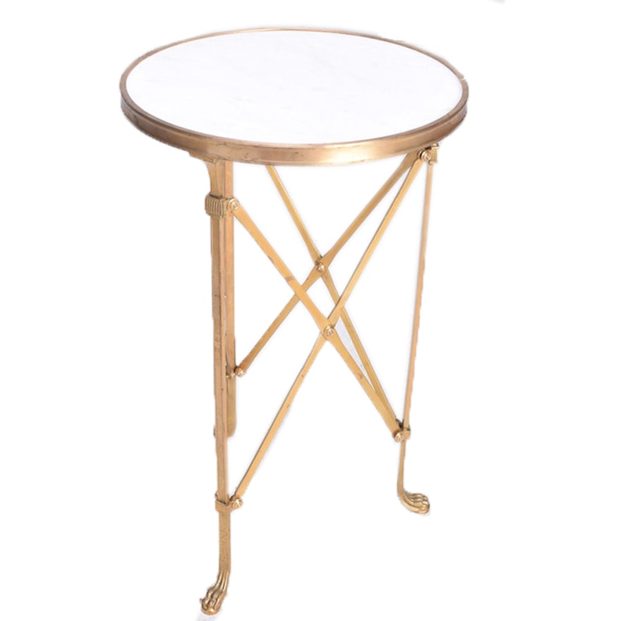Round Metal Accent Table with Marble Top