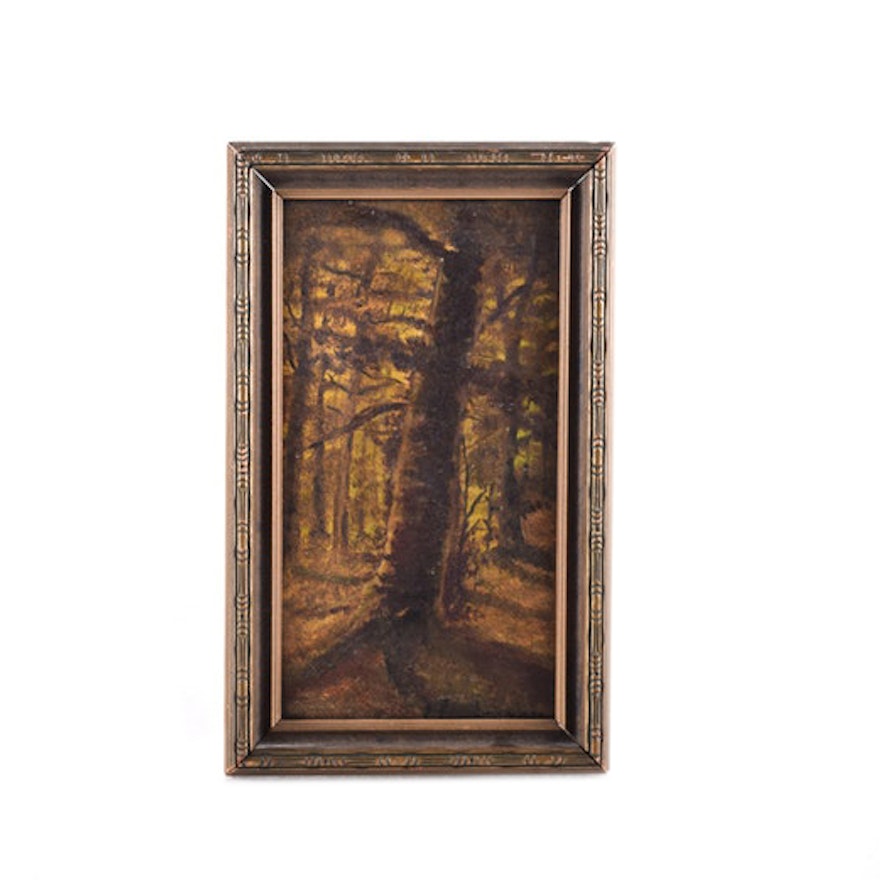 Framed Oil on Board of Trees Attributed to Harvey Joiner