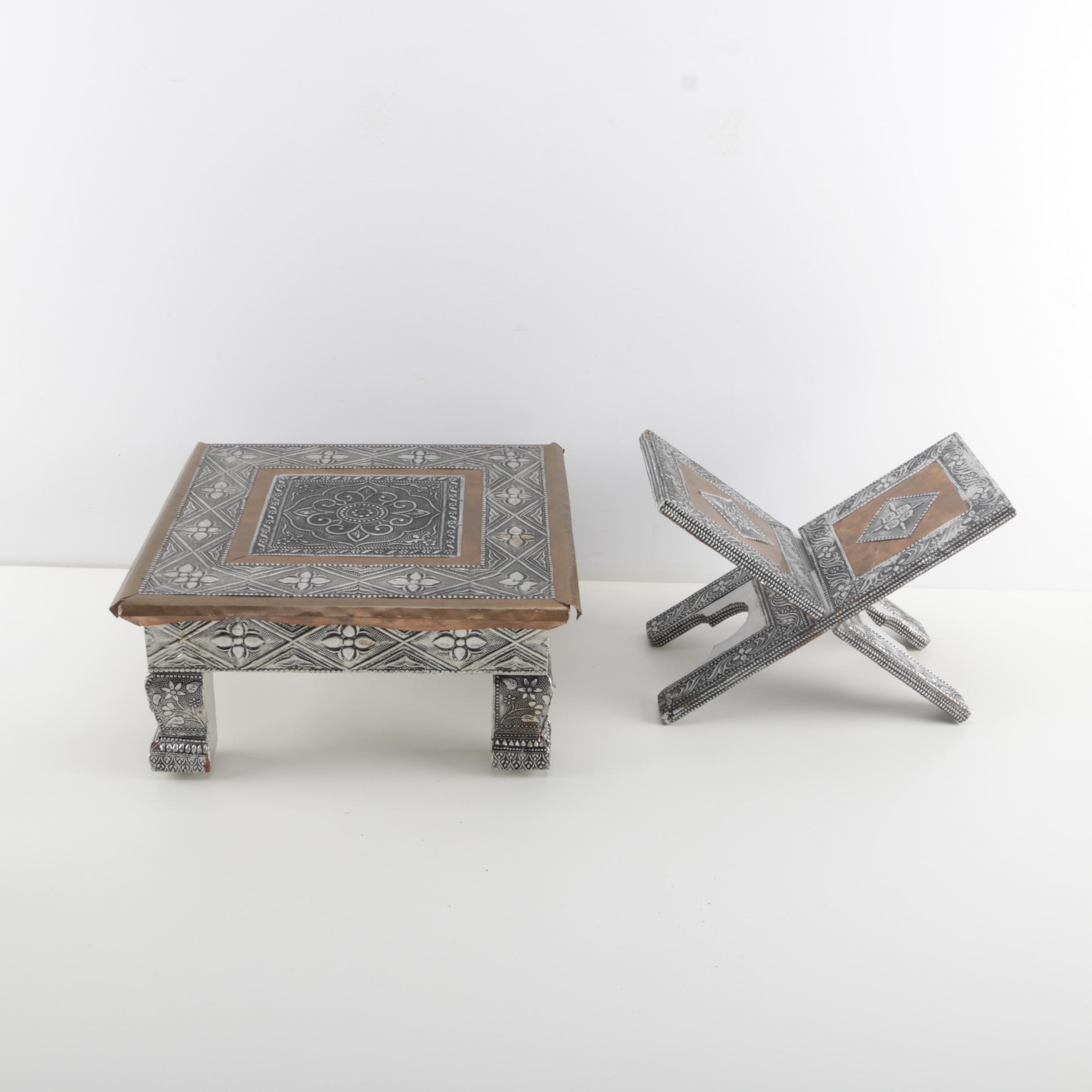 Indian Metal Embossed Table with Book Stand by Gujarat Emporium