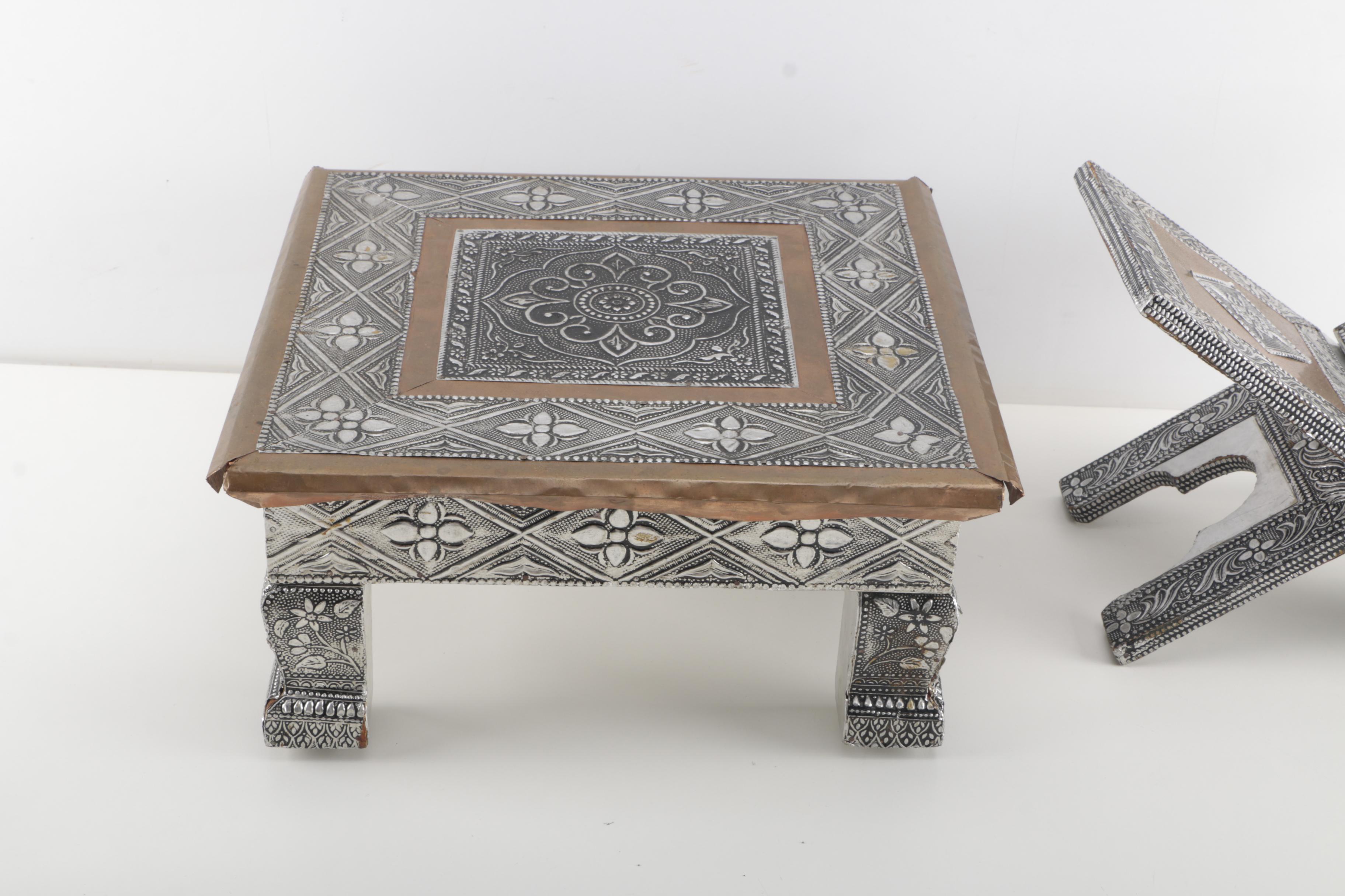Indian Metal Embossed Table with Book Stand by Gujarat Emporium