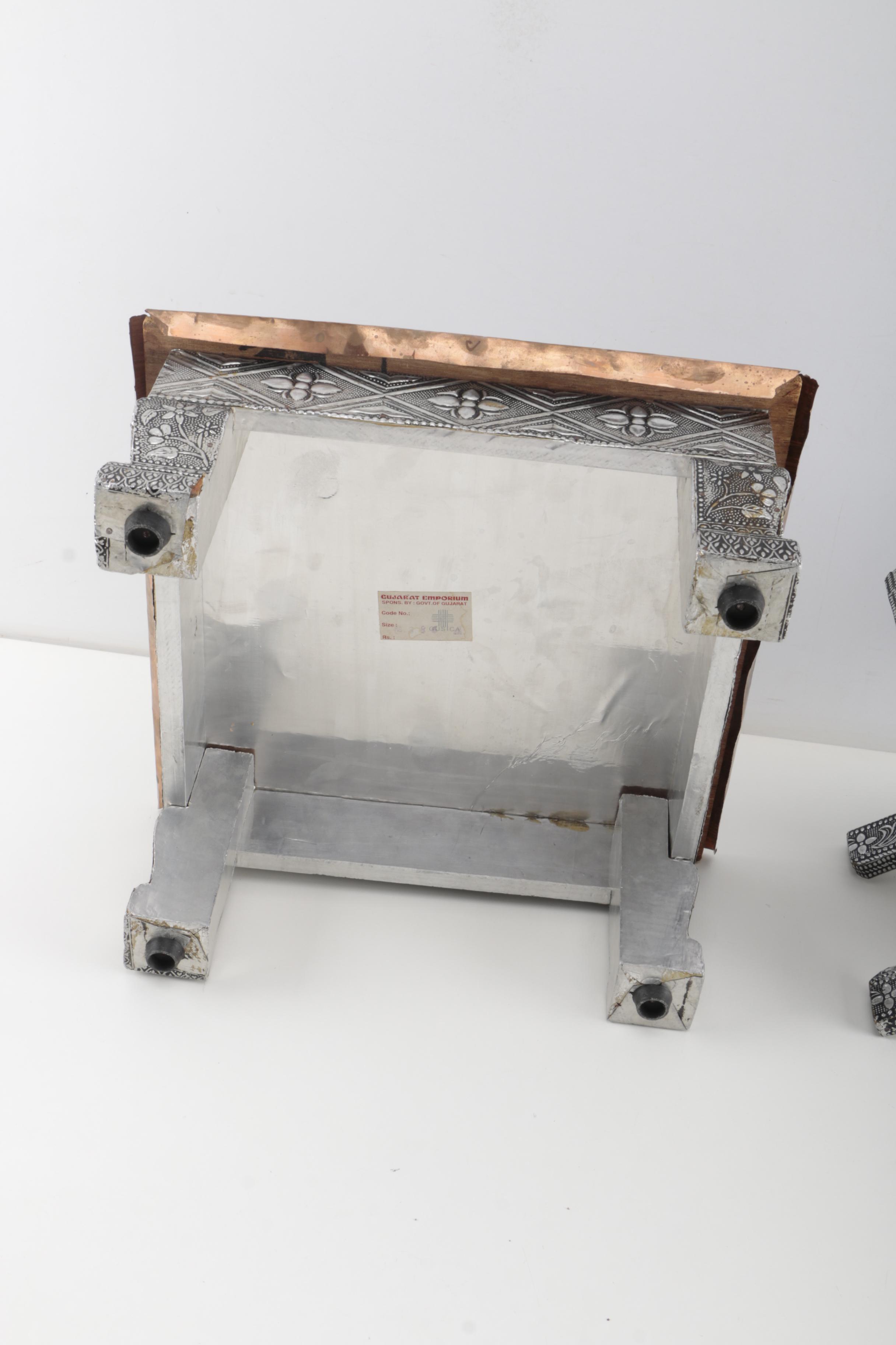 Indian Metal Embossed Table with Book Stand by Gujarat Emporium