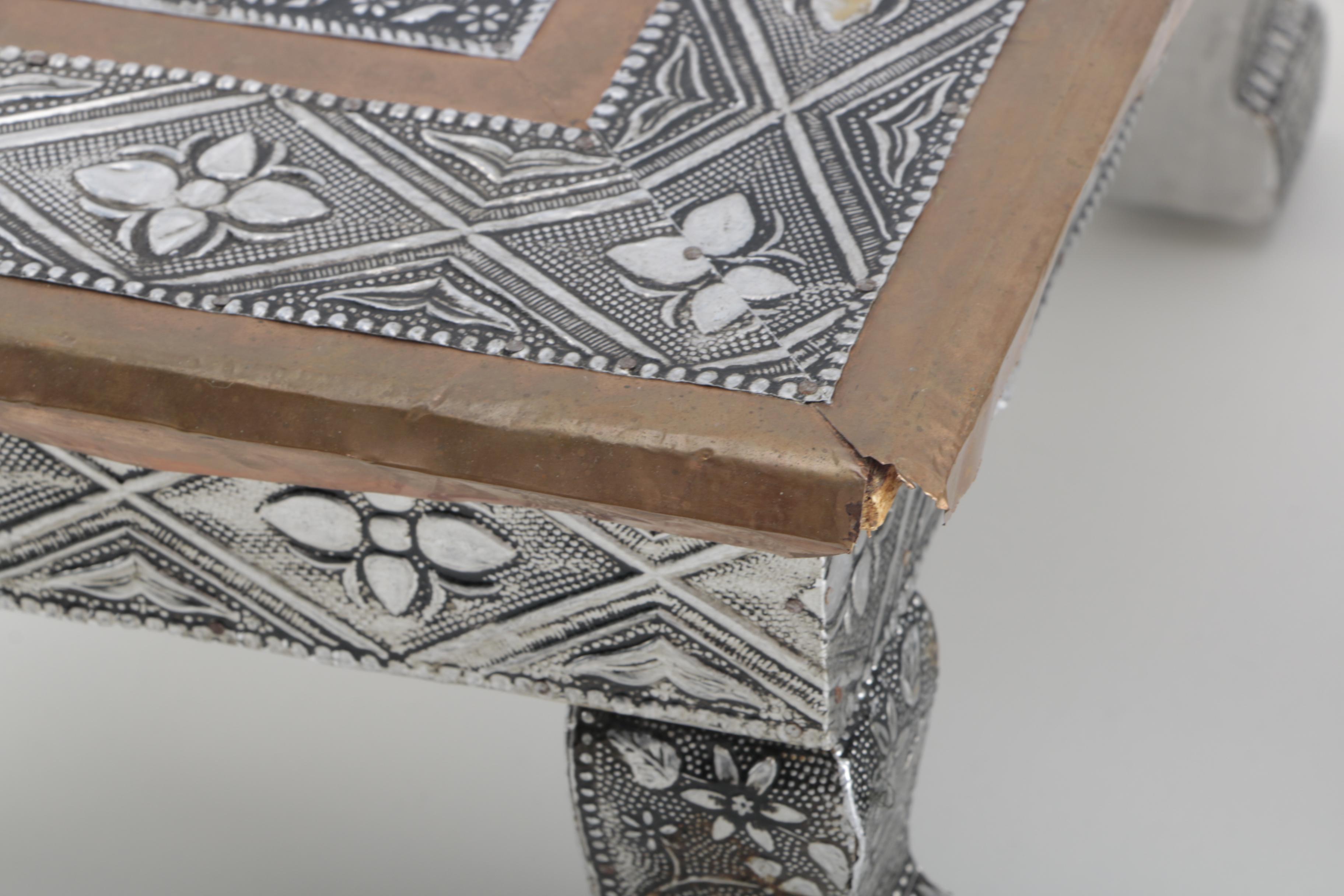Indian Metal Embossed Table with Book Stand by Gujarat Emporium