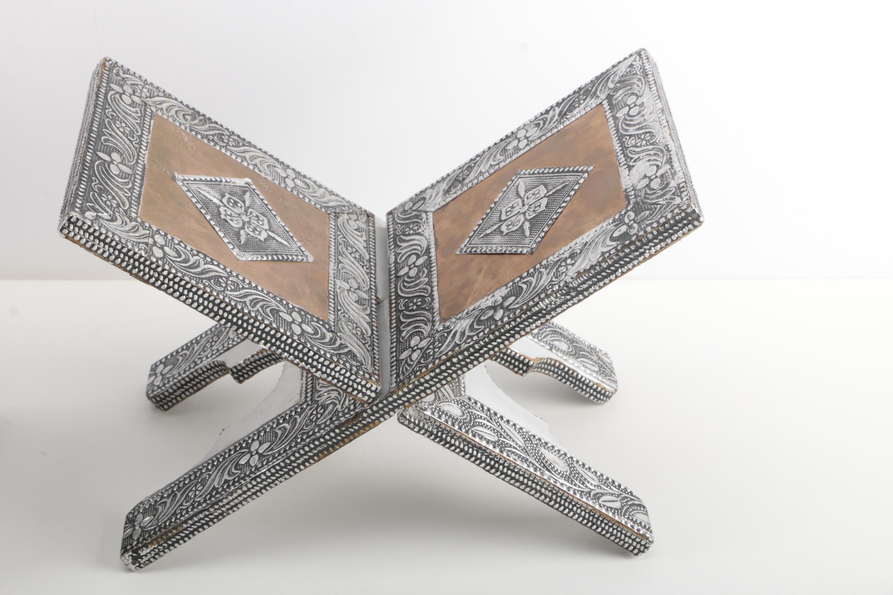 Indian Metal Embossed Table with Book Stand by Gujarat Emporium