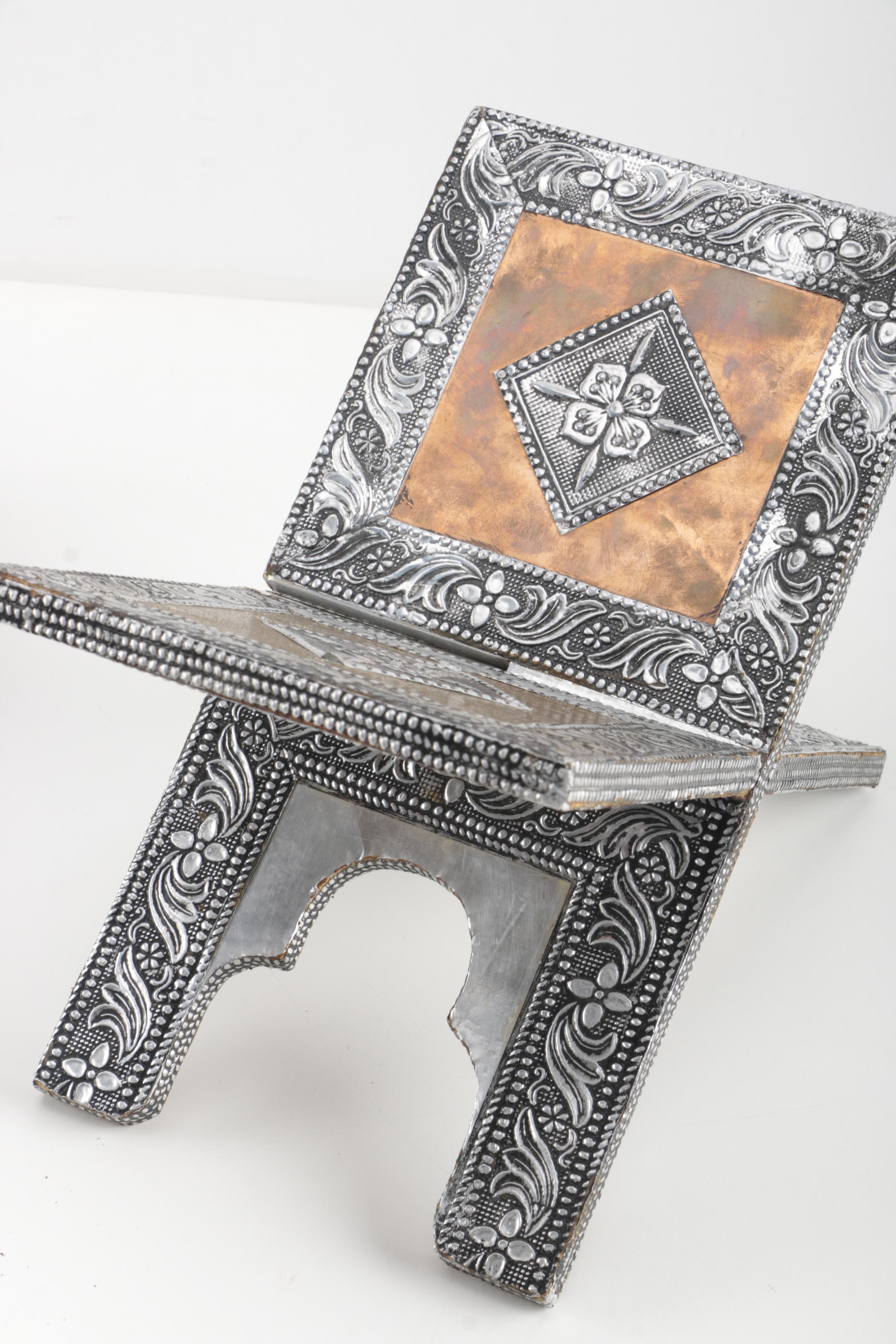 Indian Metal Embossed Table with Book Stand by Gujarat Emporium