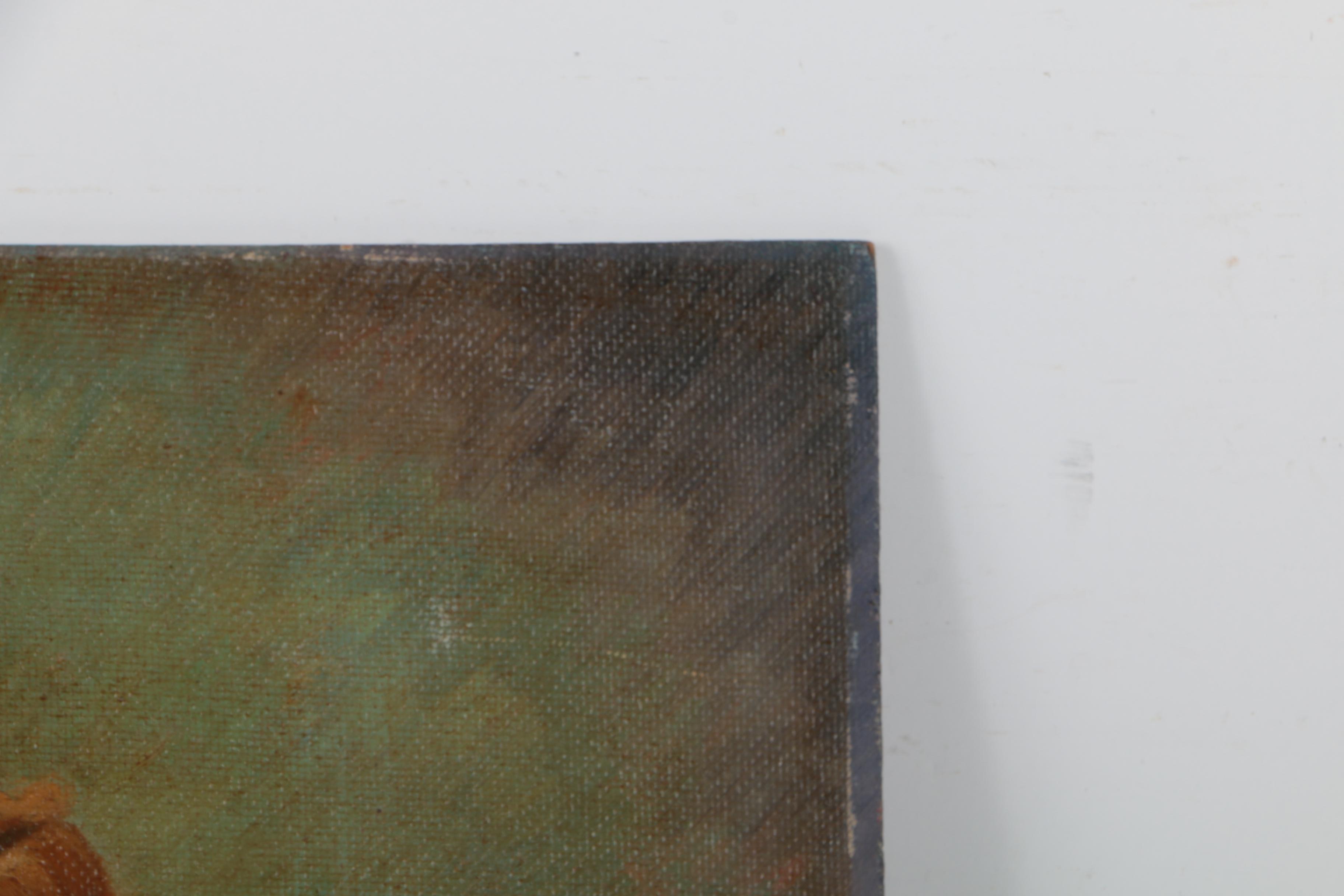 Carlo Nisita Mid-Century Oil Portrait on Canvas Board of Woman in Brown Jacket