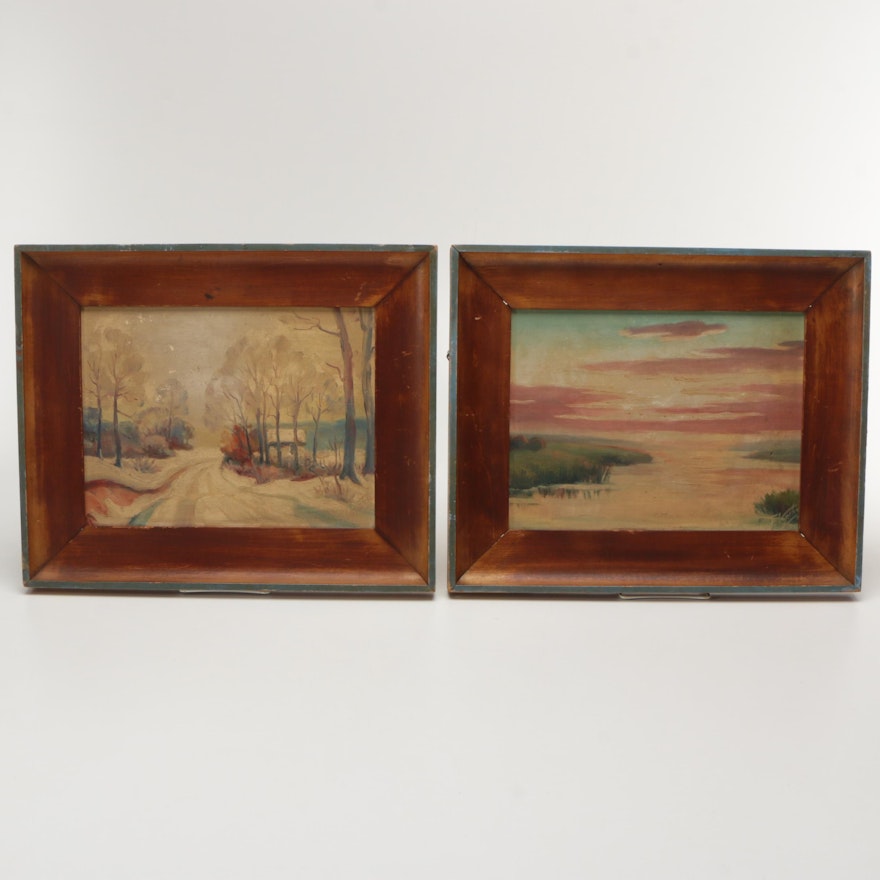 Pair of Frank Voyska Oil Paintings on Canvas Board of Landscapes