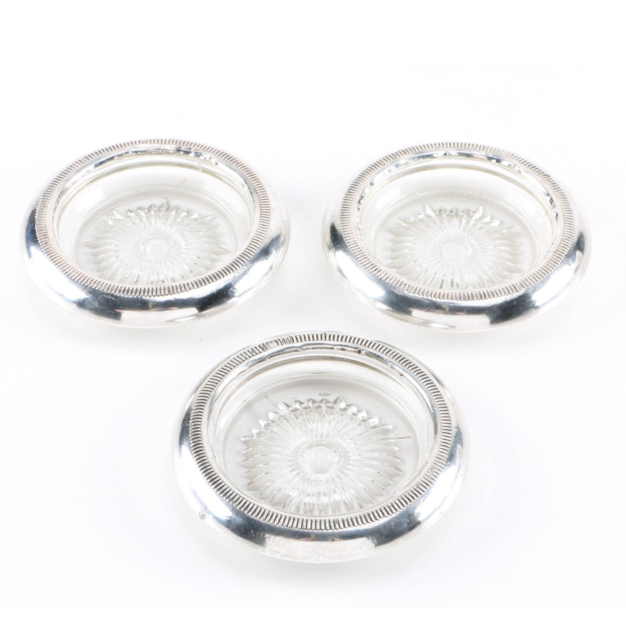 Sterling Silver Rimmed Glass Coasters