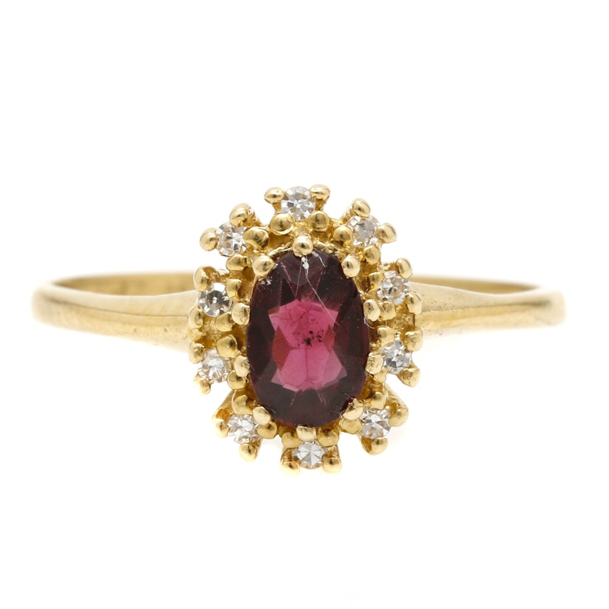 18K Yellow Gold Garnet and Diamond Ring