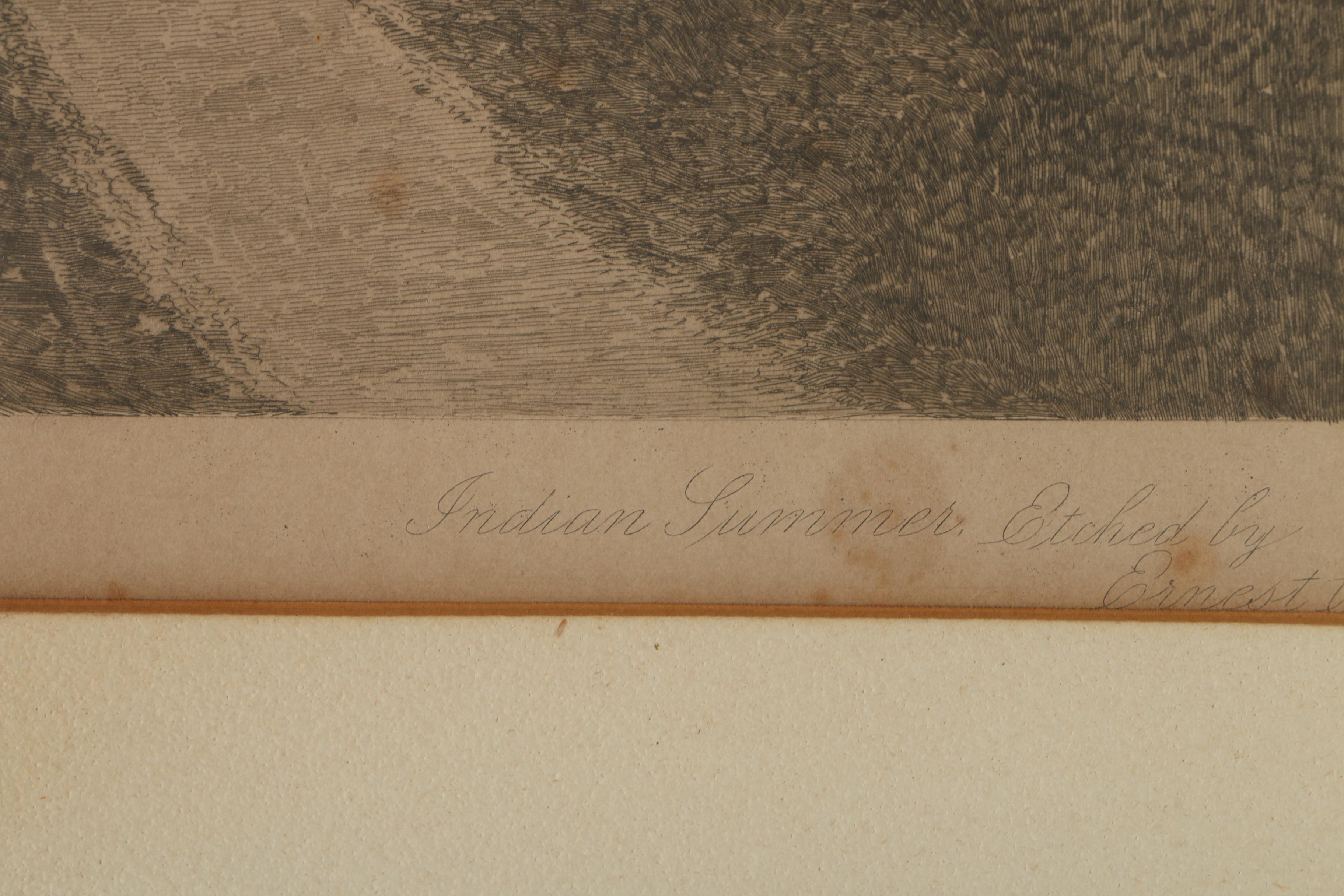 Ernest C. Rost Vintage Etching on Paper "Indian Summer"