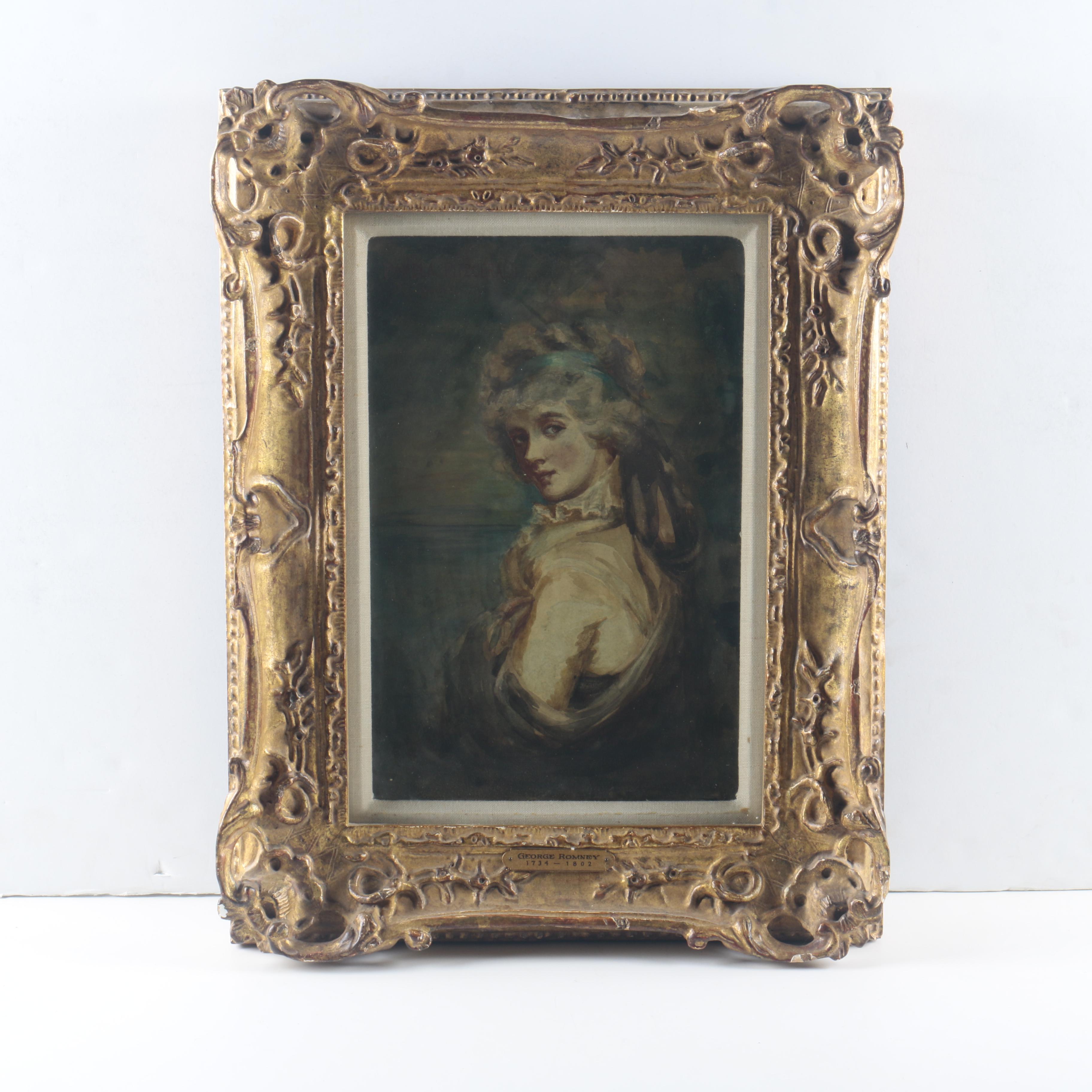 George Romney Watercolor Painting on Paper "Pamela Fitzgerald"