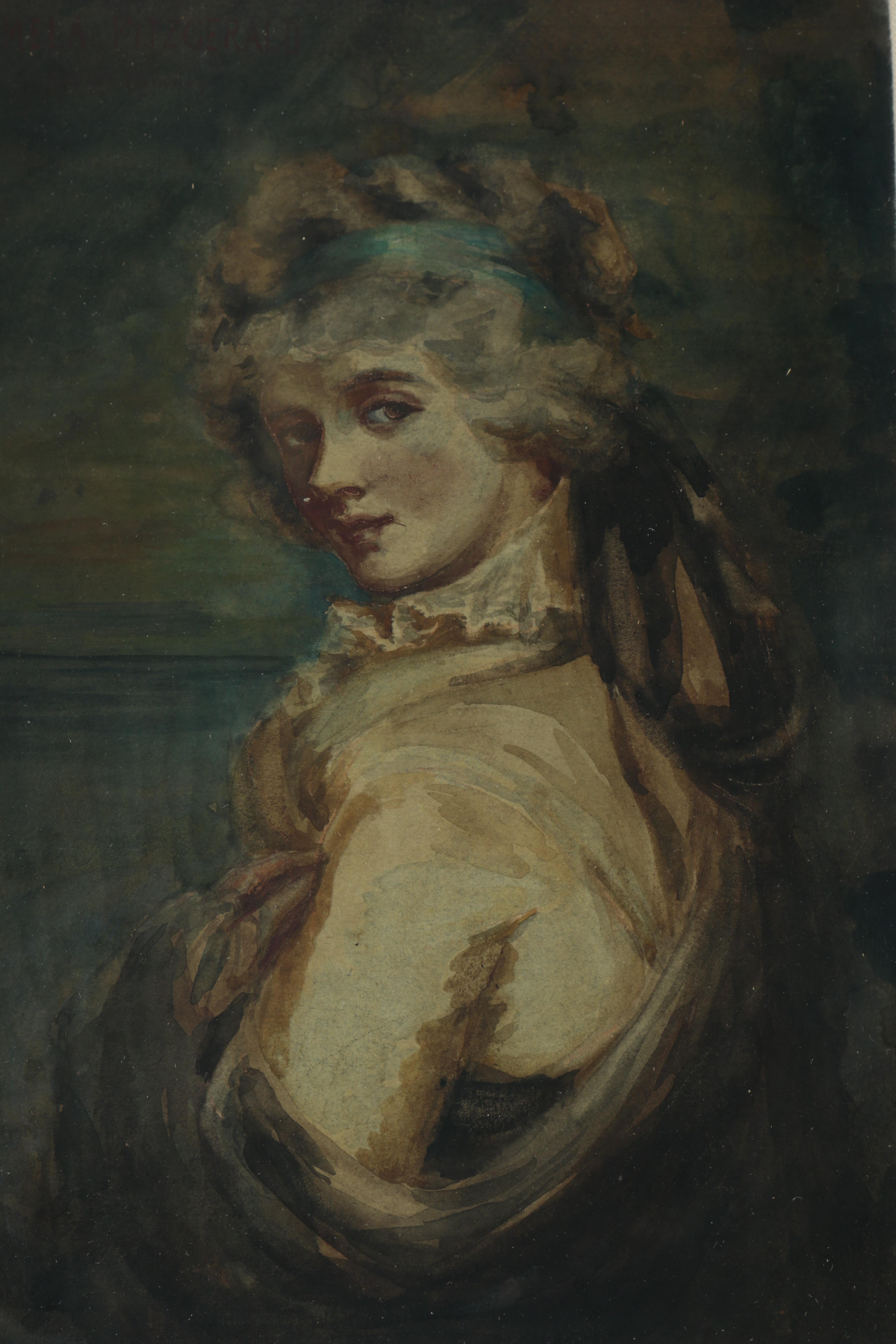 George Romney Watercolor Painting on Paper "Pamela Fitzgerald"