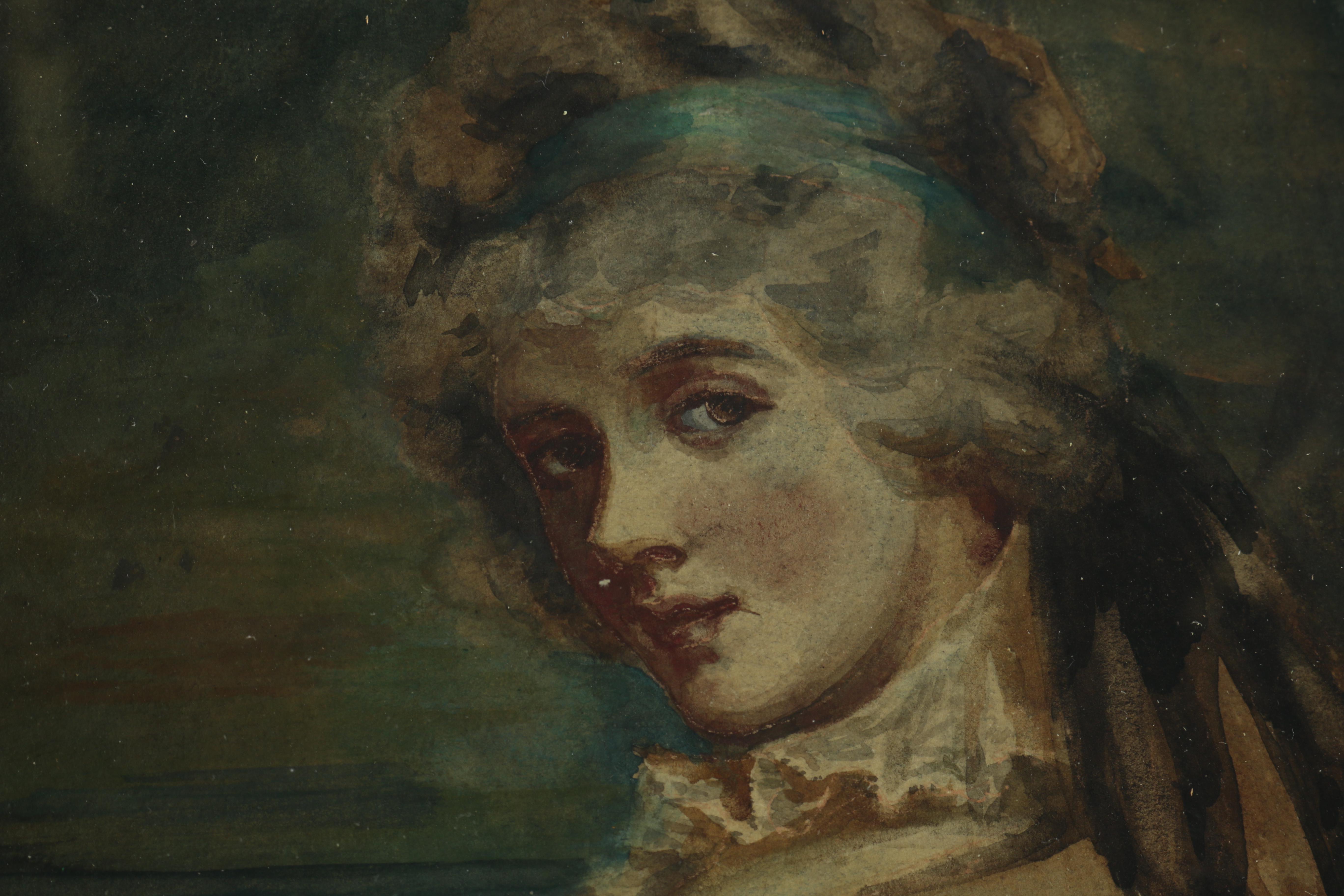 George Romney Watercolor Painting on Paper "Pamela Fitzgerald"