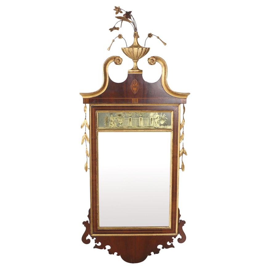 Vintage Federal Style Inlaid Wall Mirror With Gilt Accents