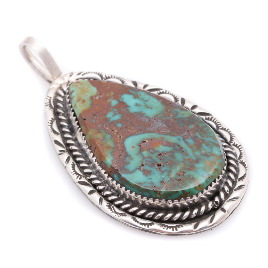 Fred Thompson Sterling Silver Boulder Turquoise Navajo Pendant