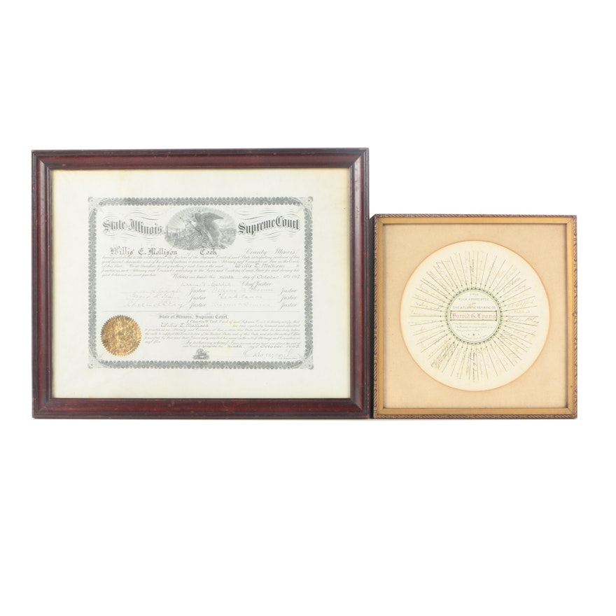 Unmatched Pair of Framed 100 Year Old Documents