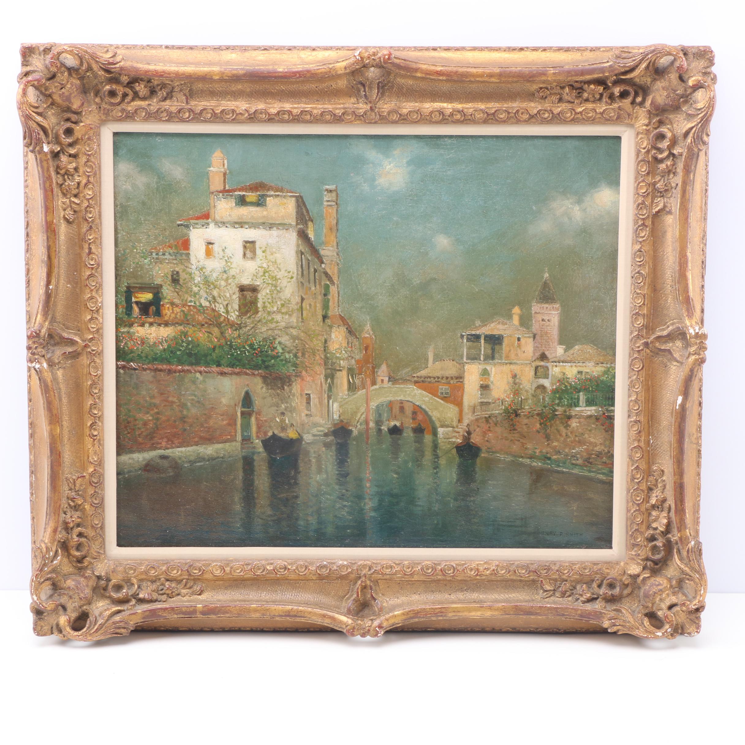 Henry Pember Smith Oil Painting on Wood Panel of Venetian Scene
