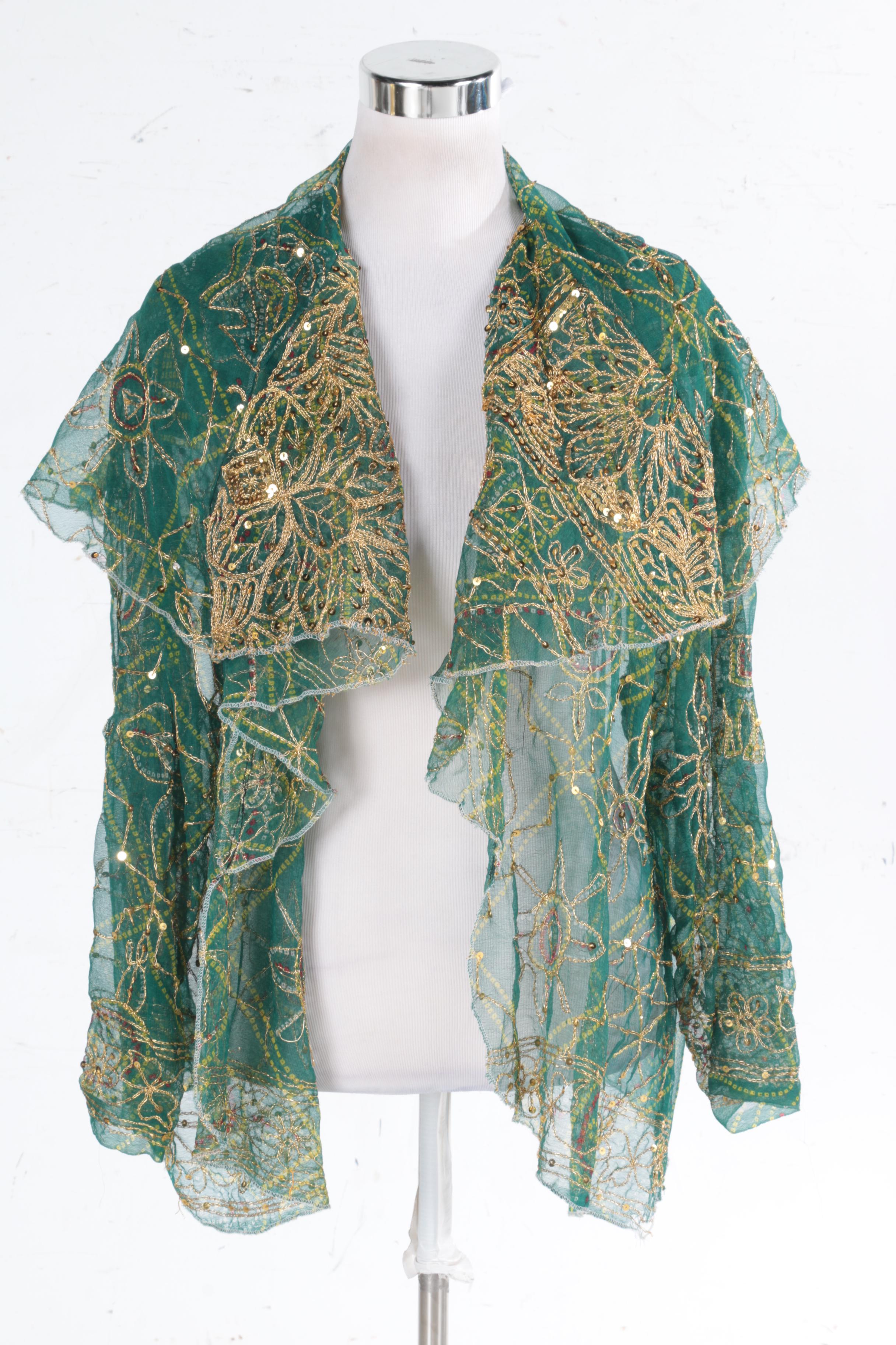 Vest by Emily Wetherby and Maribou Sequined Shrug