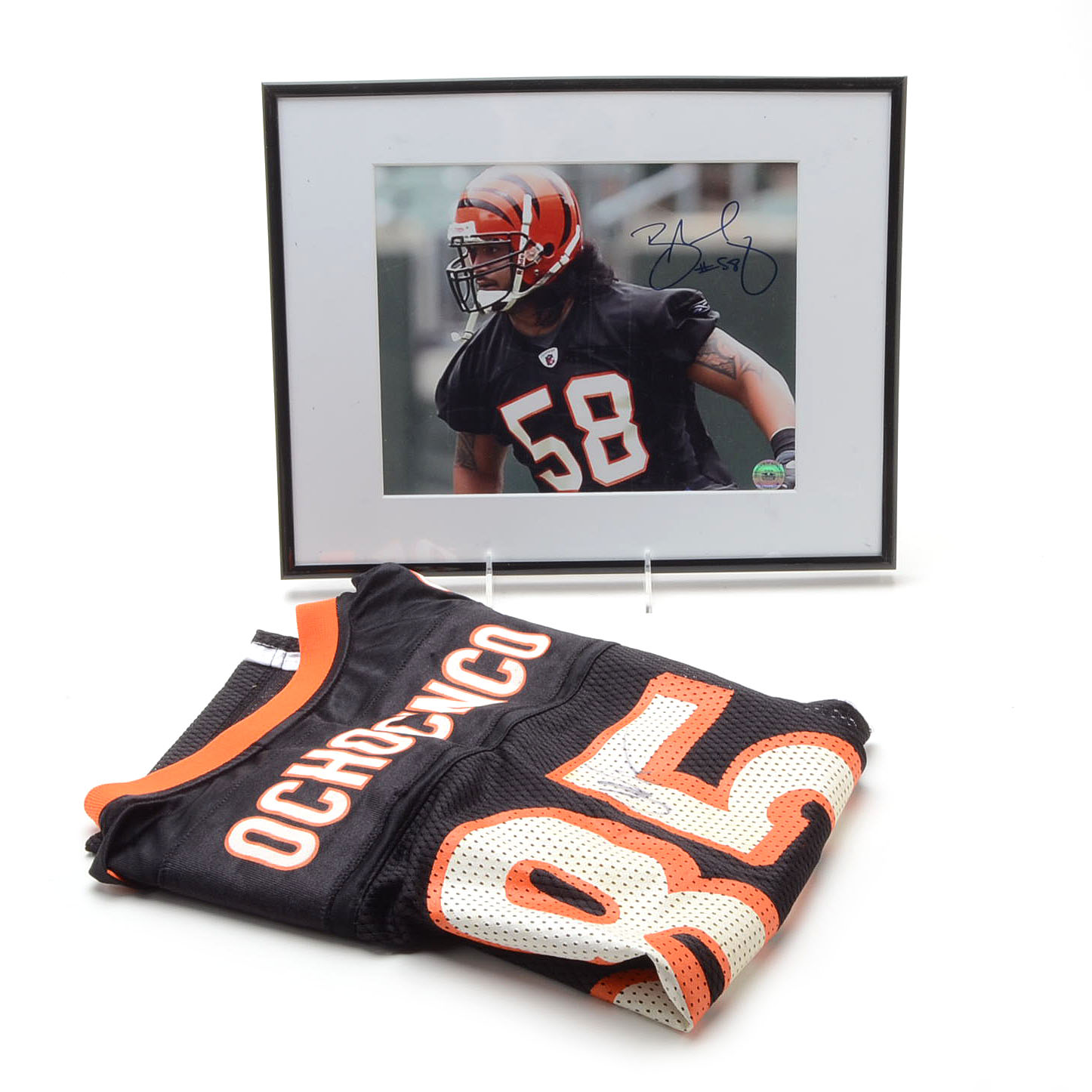 Rey Maualuga Signed Bengals Photo and Chad Johnson Auto Jersey