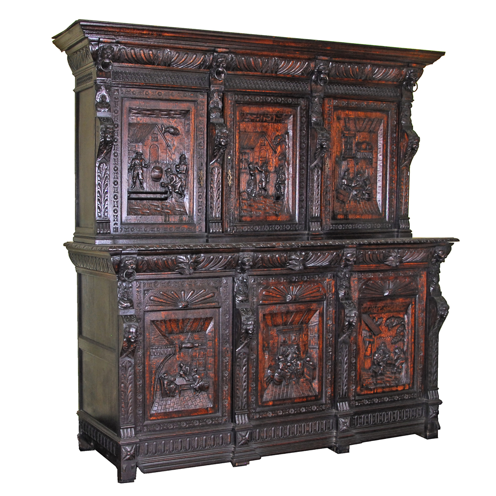 Antique Carved Oak Dutch Kast Style Cabinet