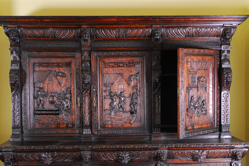 Antique Carved Oak Dutch Kast Style Cabinet