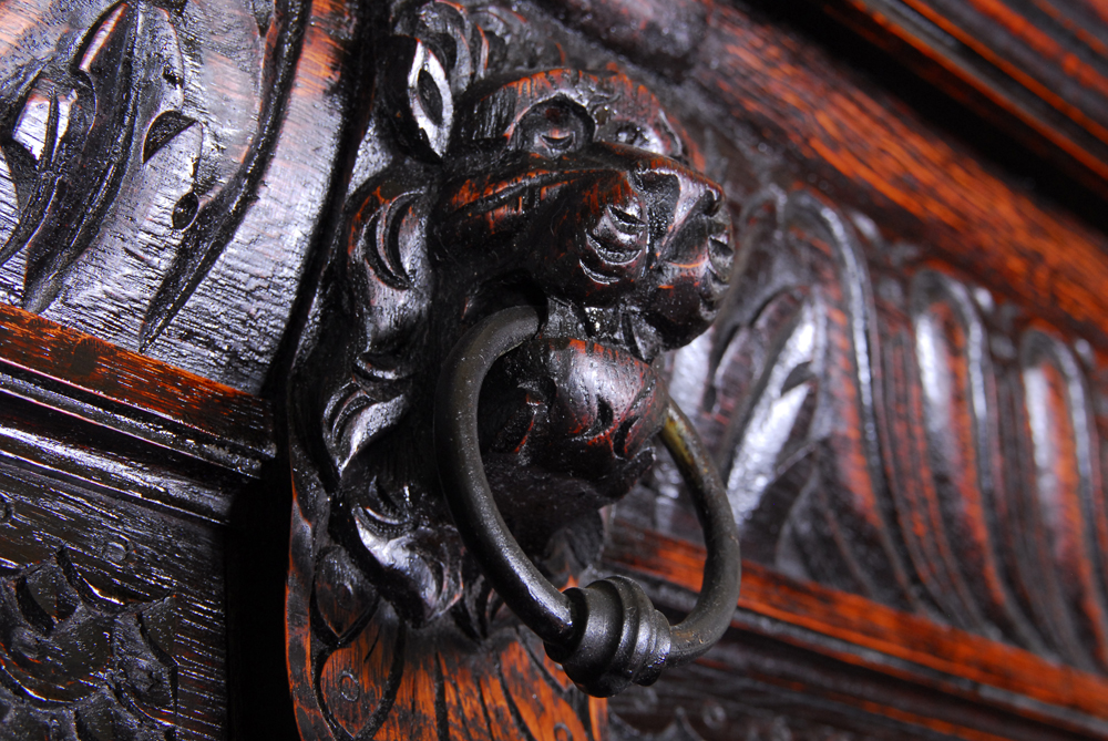 Antique Carved Oak Dutch Kast Style Cabinet