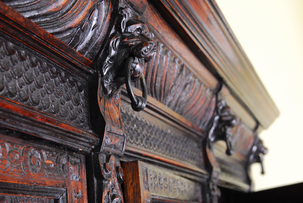 Antique Carved Oak Dutch Kast Style Cabinet