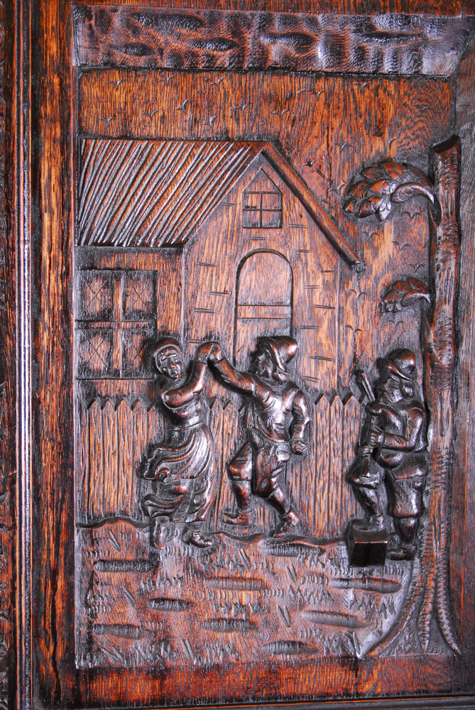 Antique Carved Oak Dutch Kast Style Cabinet
