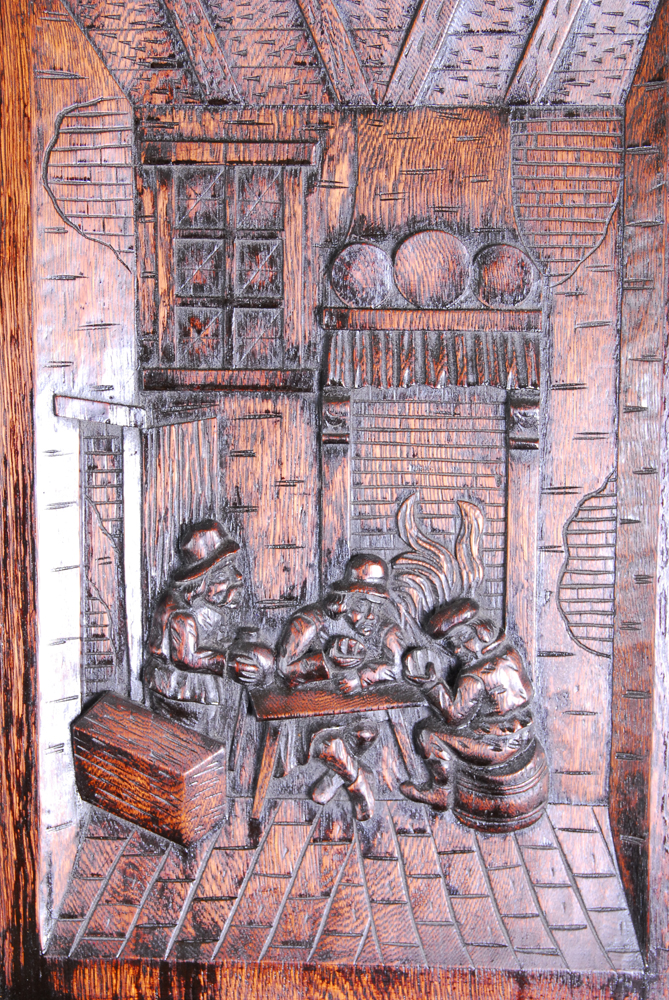 Antique Carved Oak Dutch Kast Style Cabinet