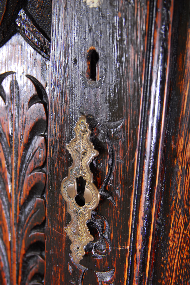 Antique Carved Oak Dutch Kast Style Cabinet