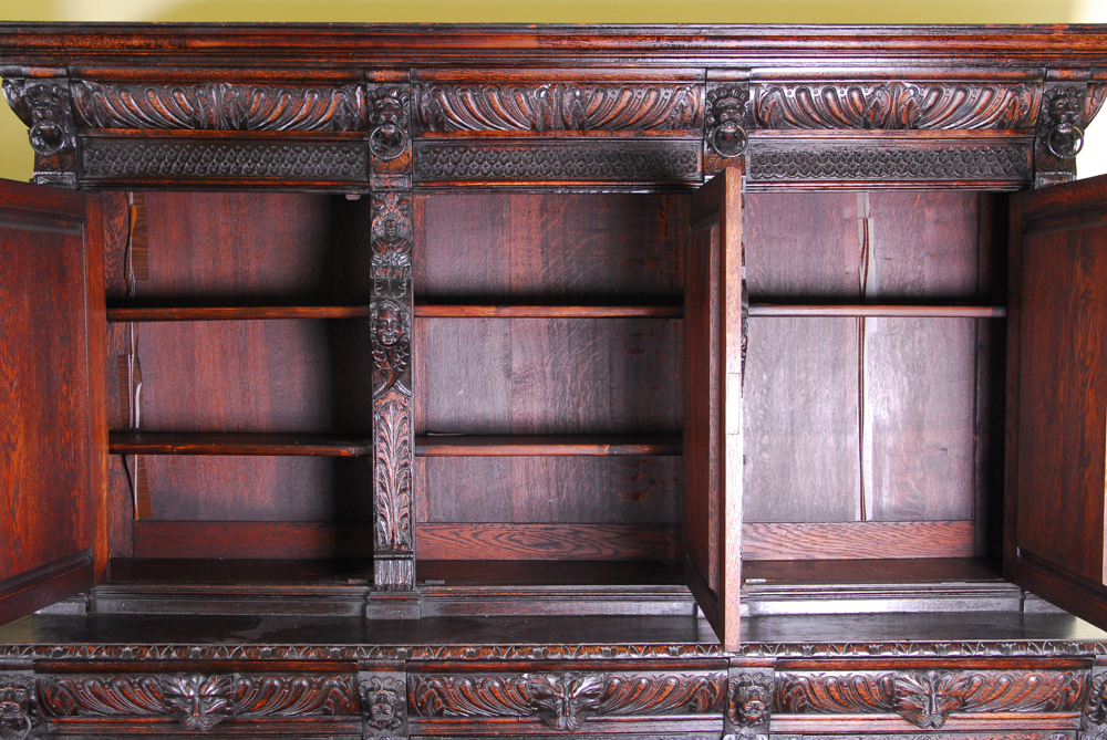 Antique Carved Oak Dutch Kast Style Cabinet