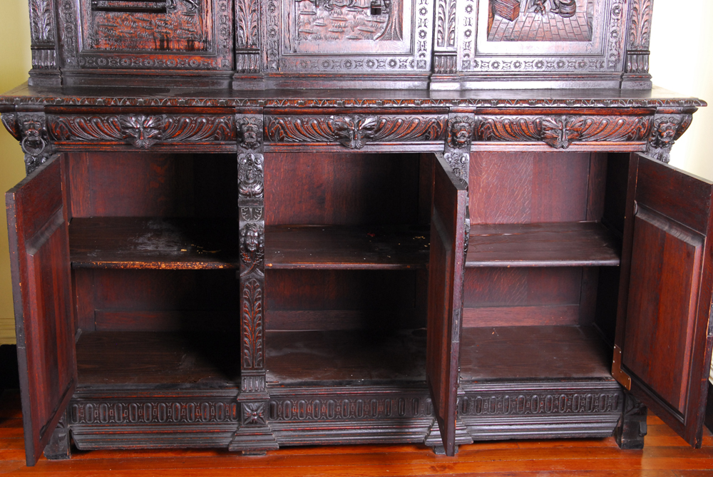 Antique Carved Oak Dutch Kast Style Cabinet