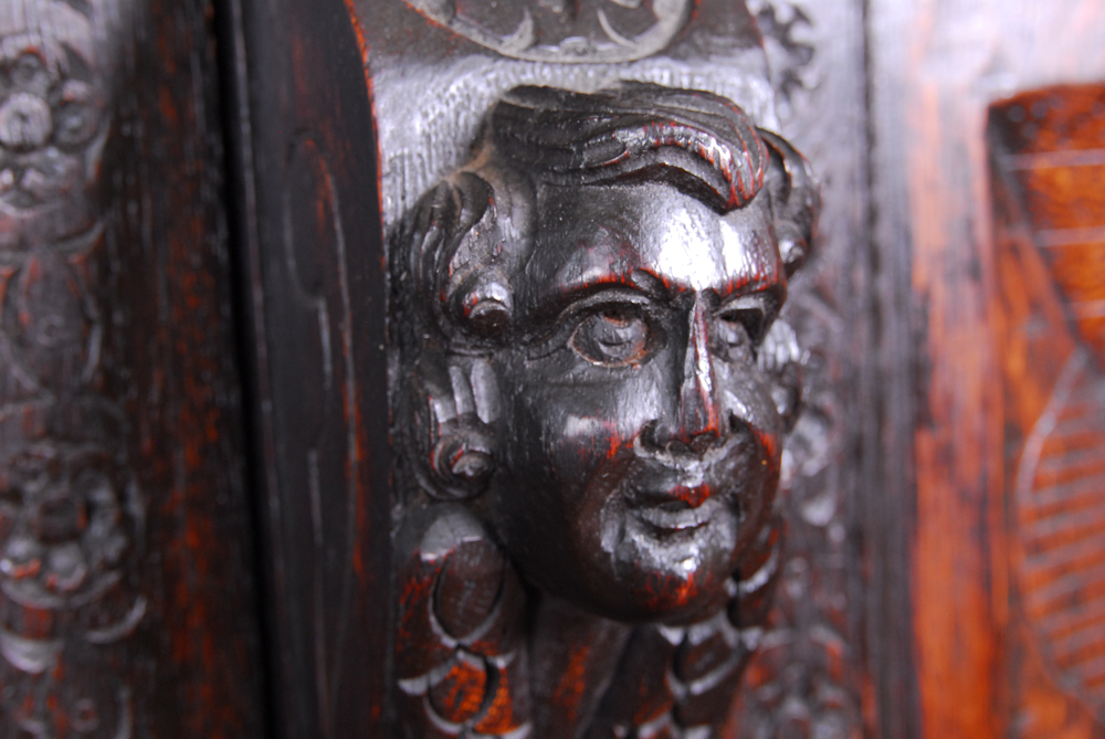 Antique Carved Oak Dutch Kast Style Cabinet