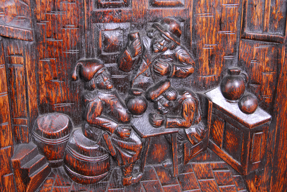 Antique Carved Oak Dutch Kast Style Cabinet