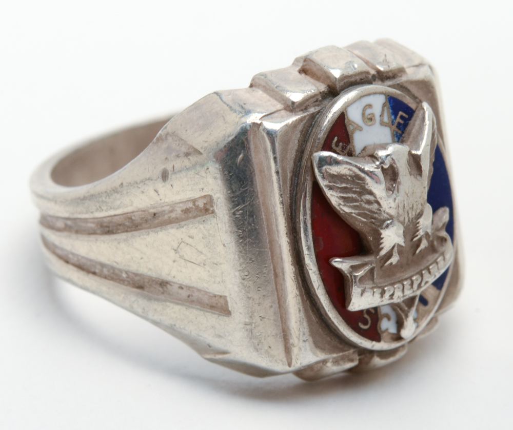 Sterling Silver Eagle Scott Ring and a Gold Tone Pocket Knife