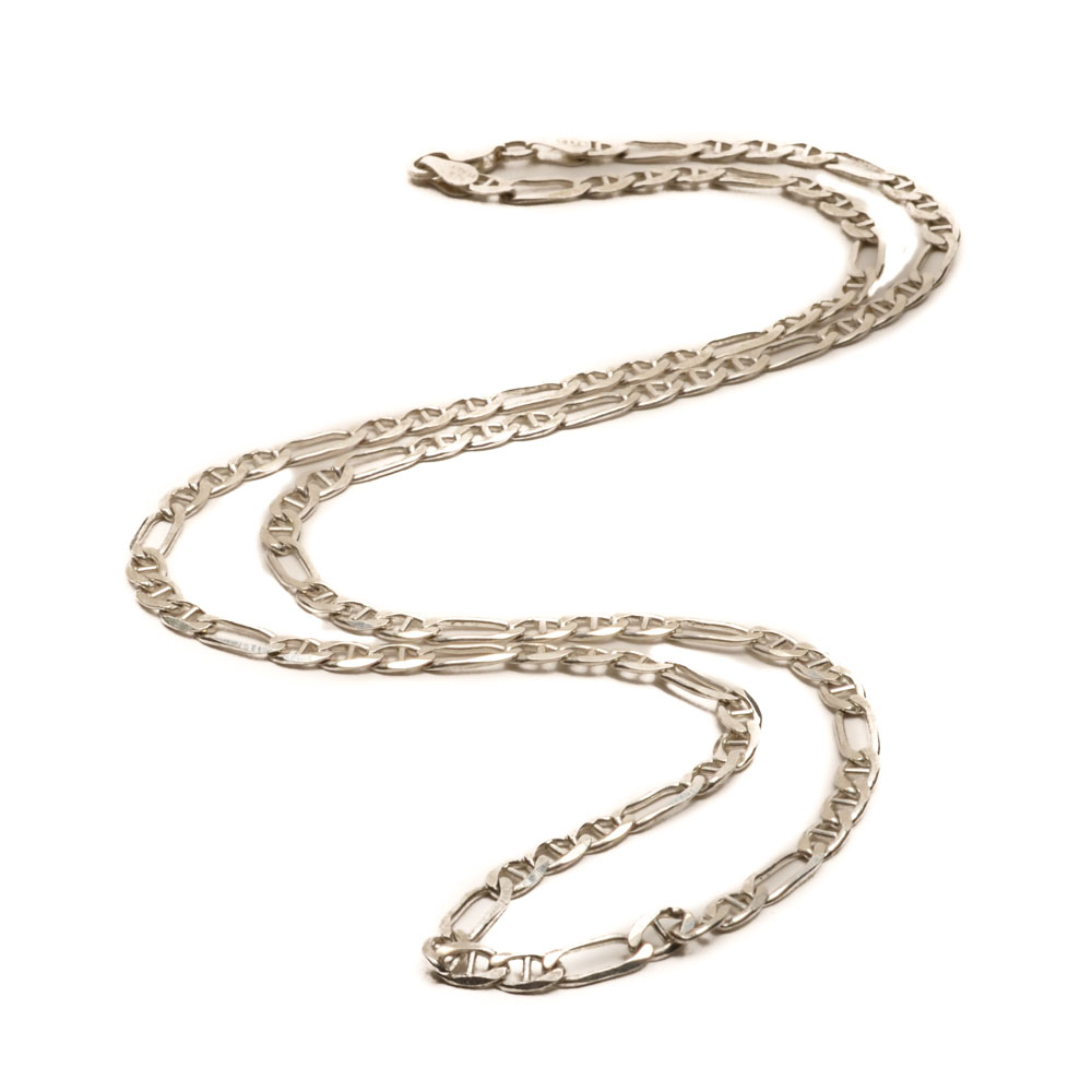 Sterling Silver Figaro Chain Link Necklace