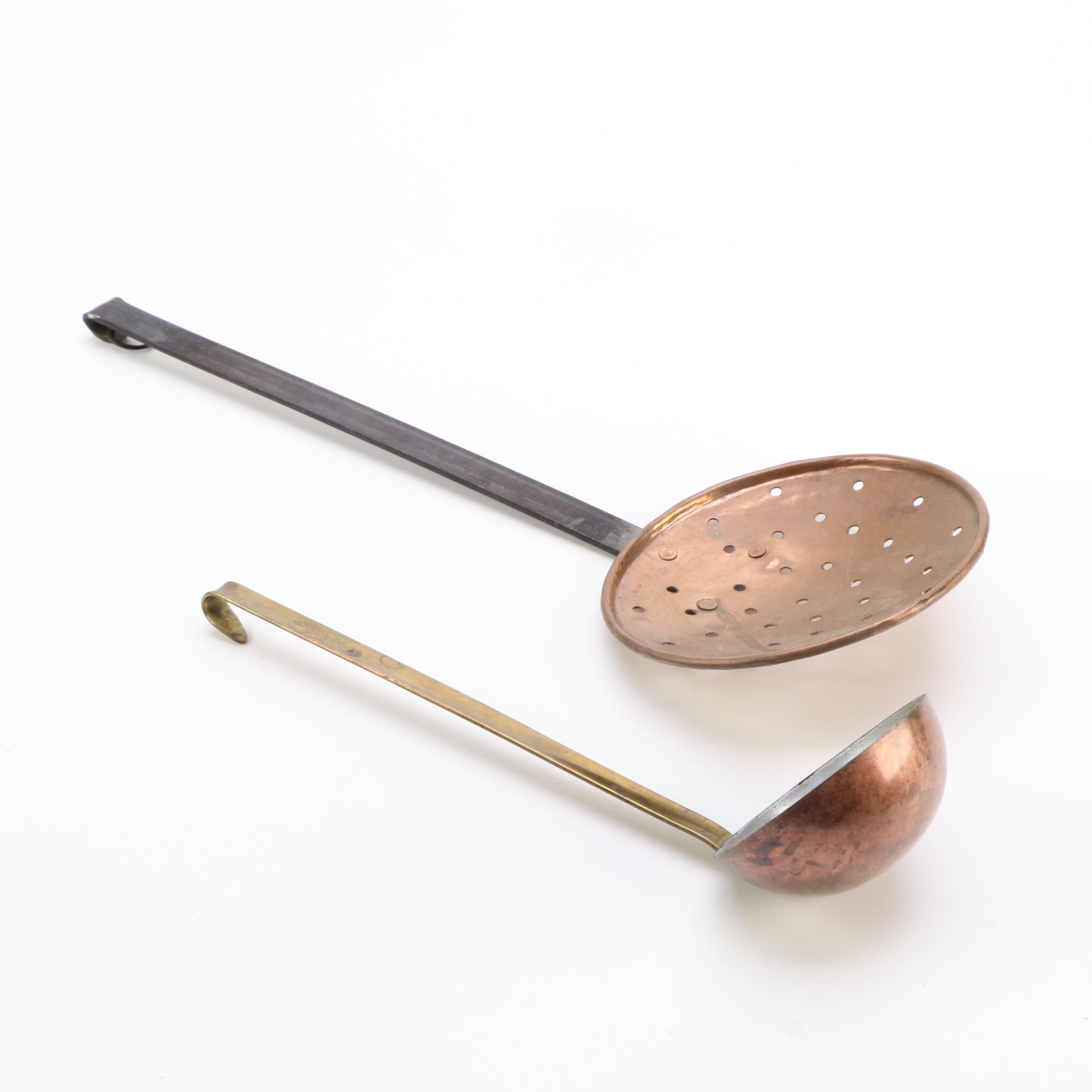 Vintage Copper Skimmer and Copper and Brass Ladle