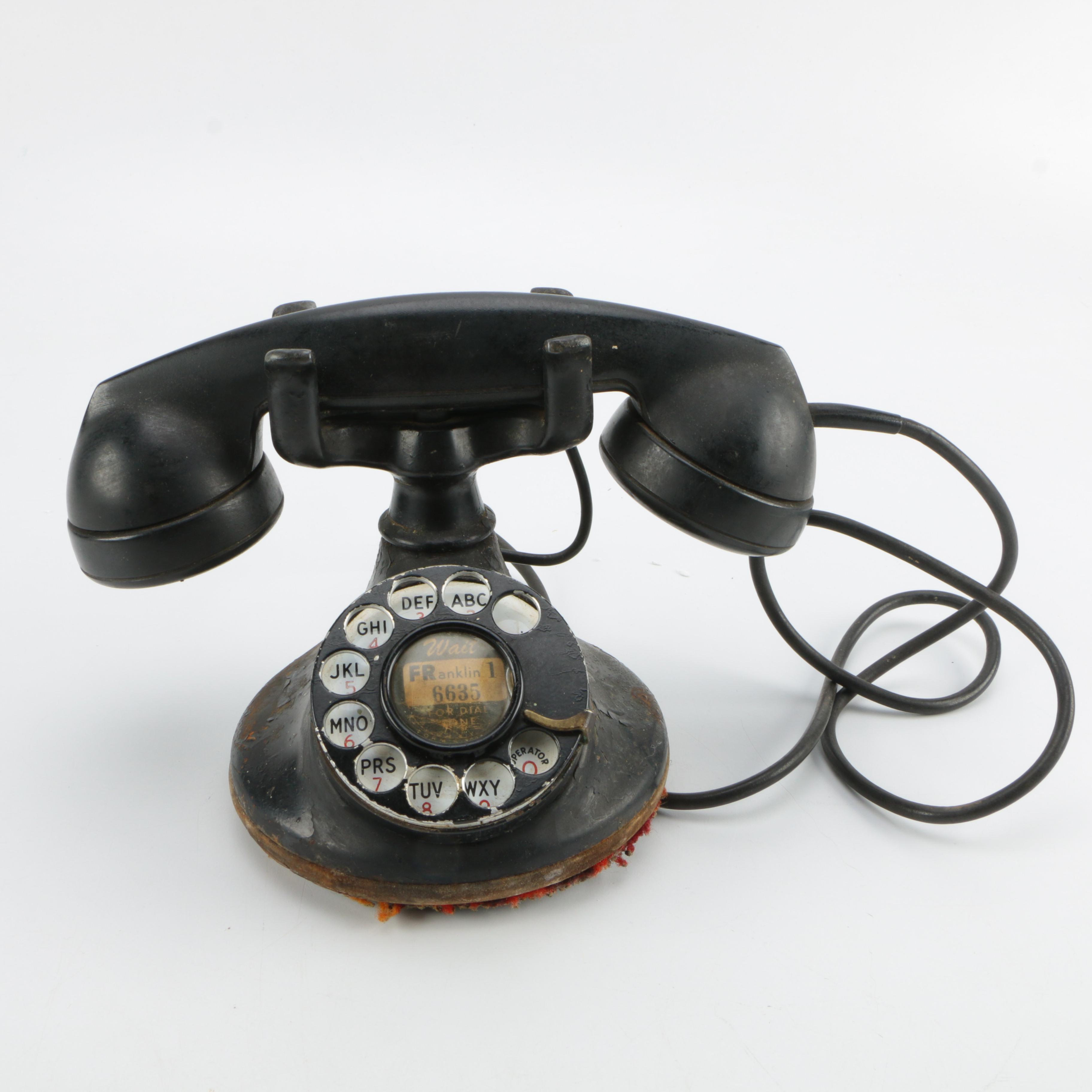 Late 1930s Western Electric F1 Black Rotary Desk Telephone