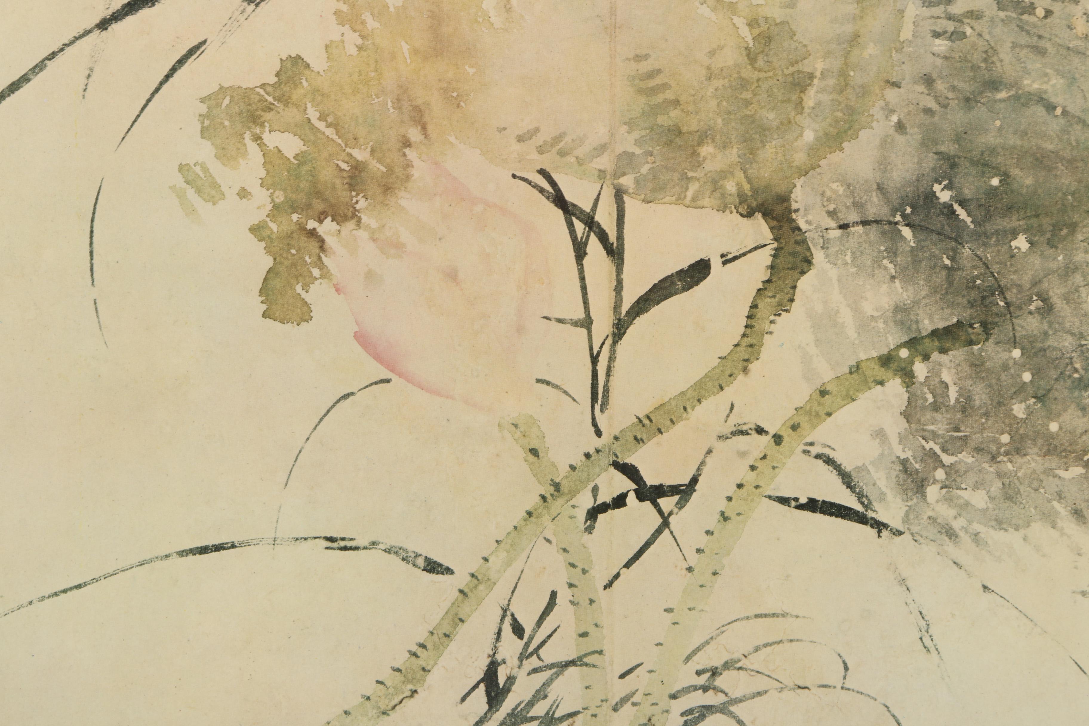 After Yun Shou Ping Vintage Offset Lithograph Print on Paper of Lotus Blossoms