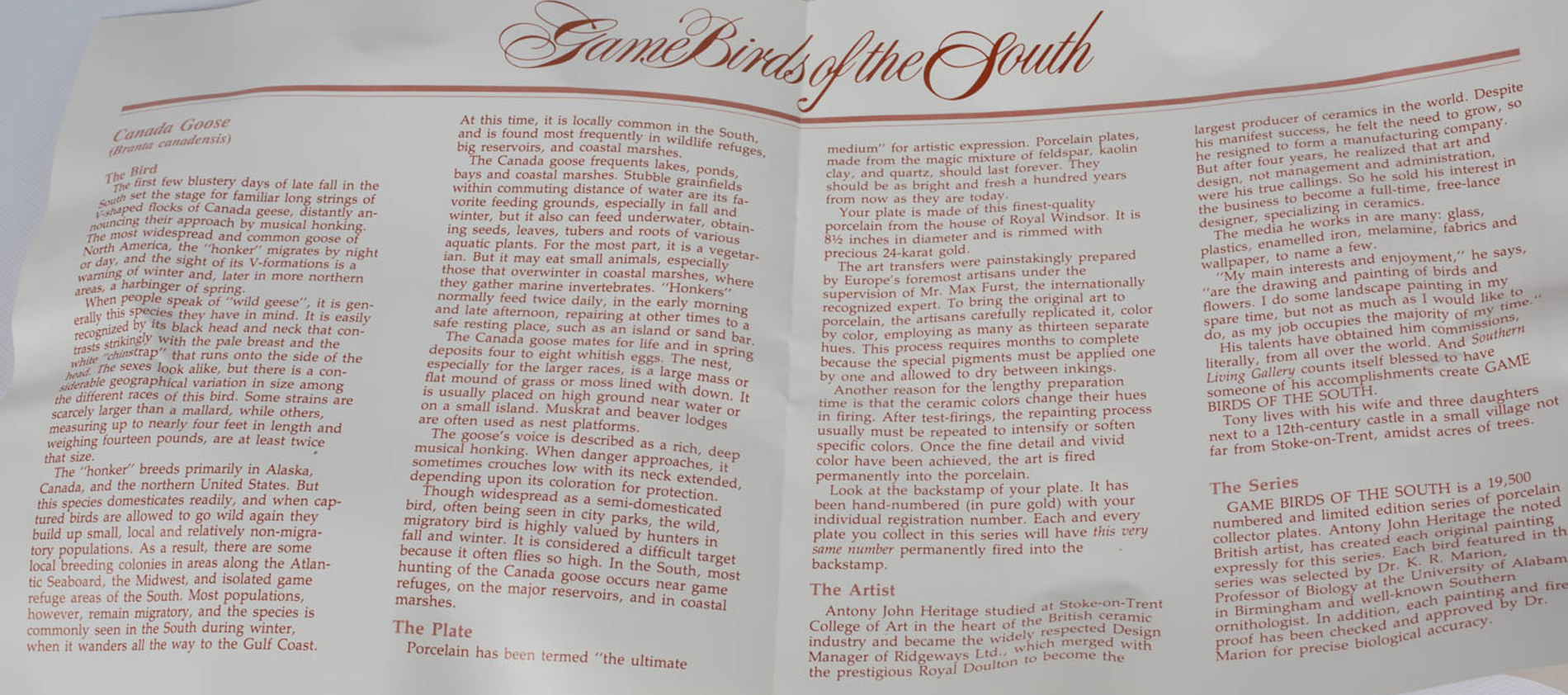 Southern Living "Game Birds of the South" Collector Plates