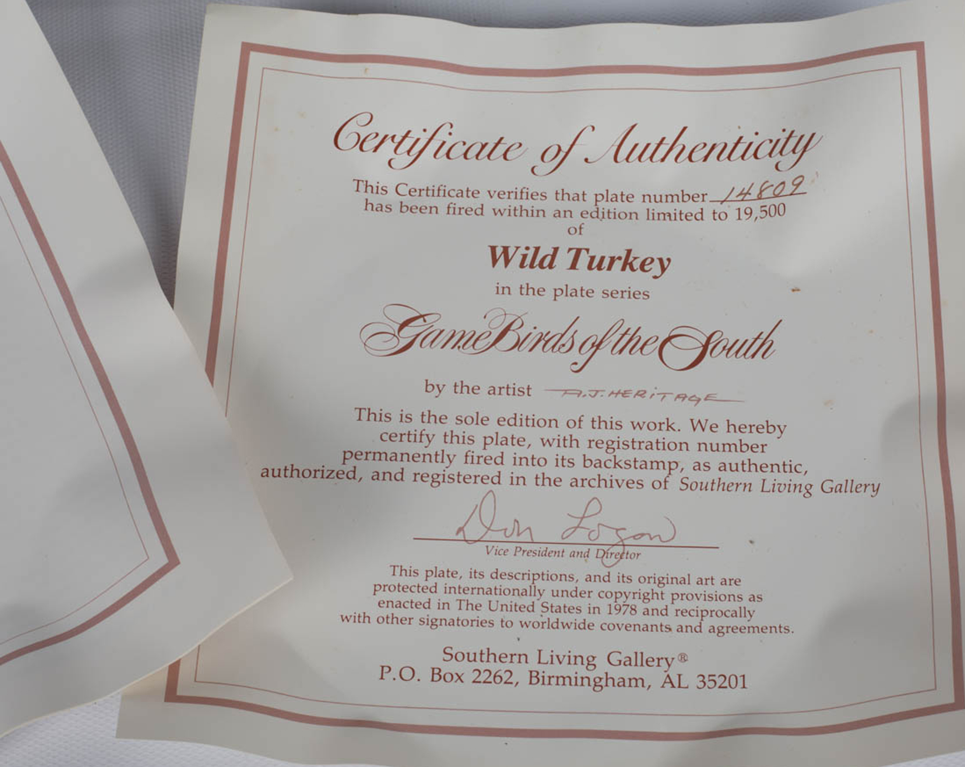 Southern Living "Game Birds of the South" Collector Plates