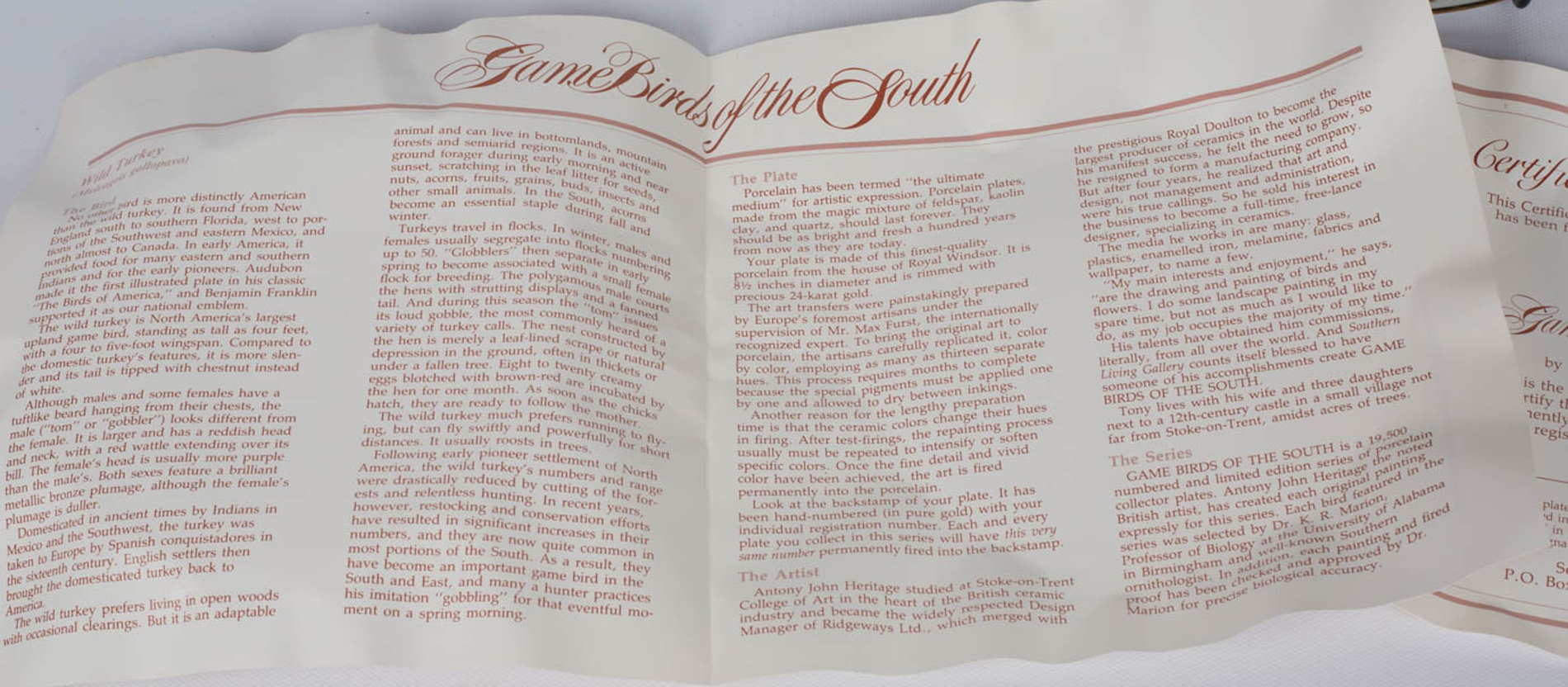 Southern Living "Game Birds of the South" Collector Plates