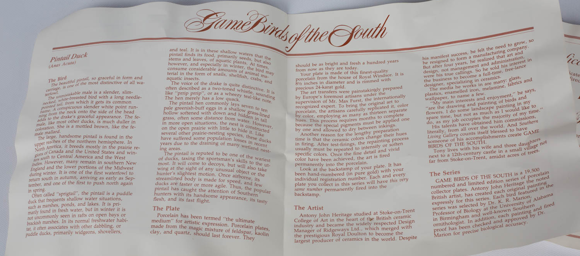 Southern Living "Game Birds of the South" Collector Plates