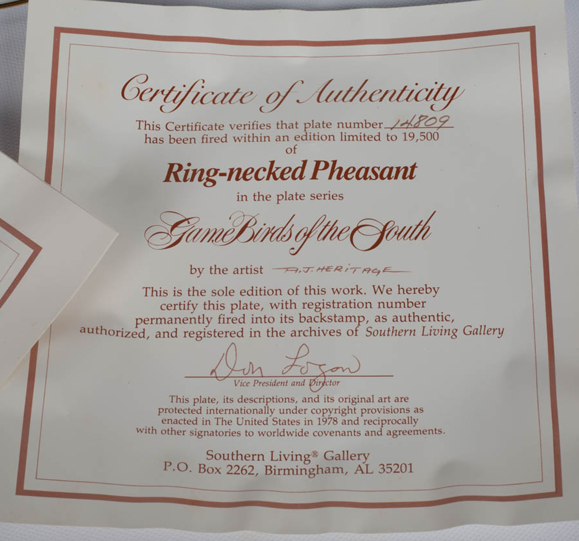 Southern Living "Game Birds of the South" Collector Plates