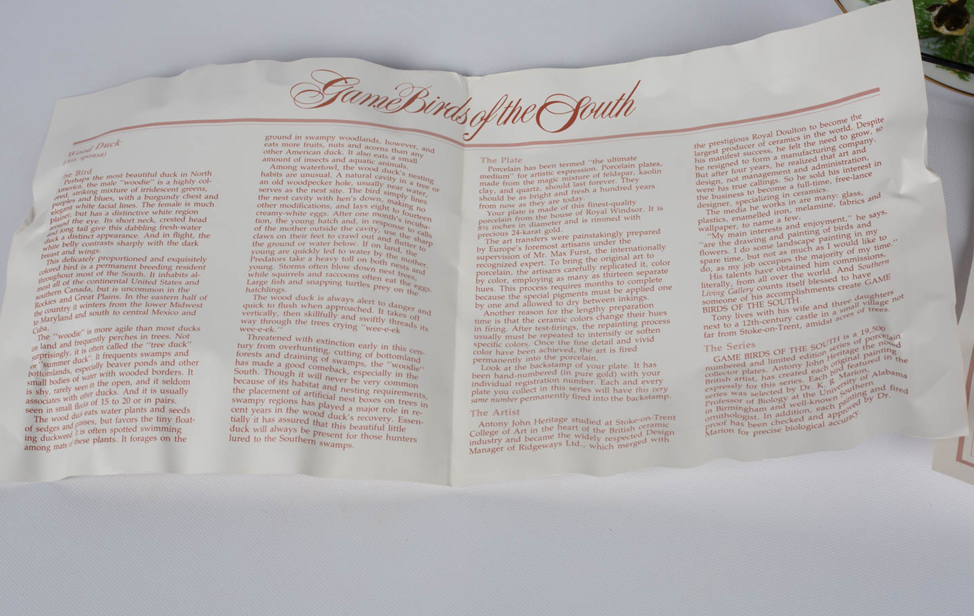 Southern Living "Game Birds of the South" Collector Plates