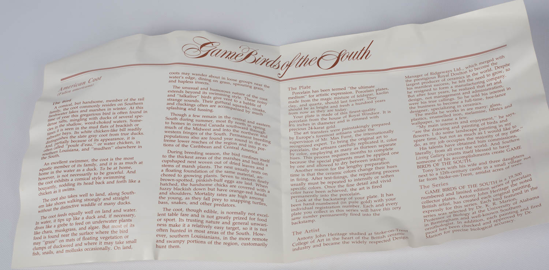 Southern Living "Game Birds of the South" Collector Plates