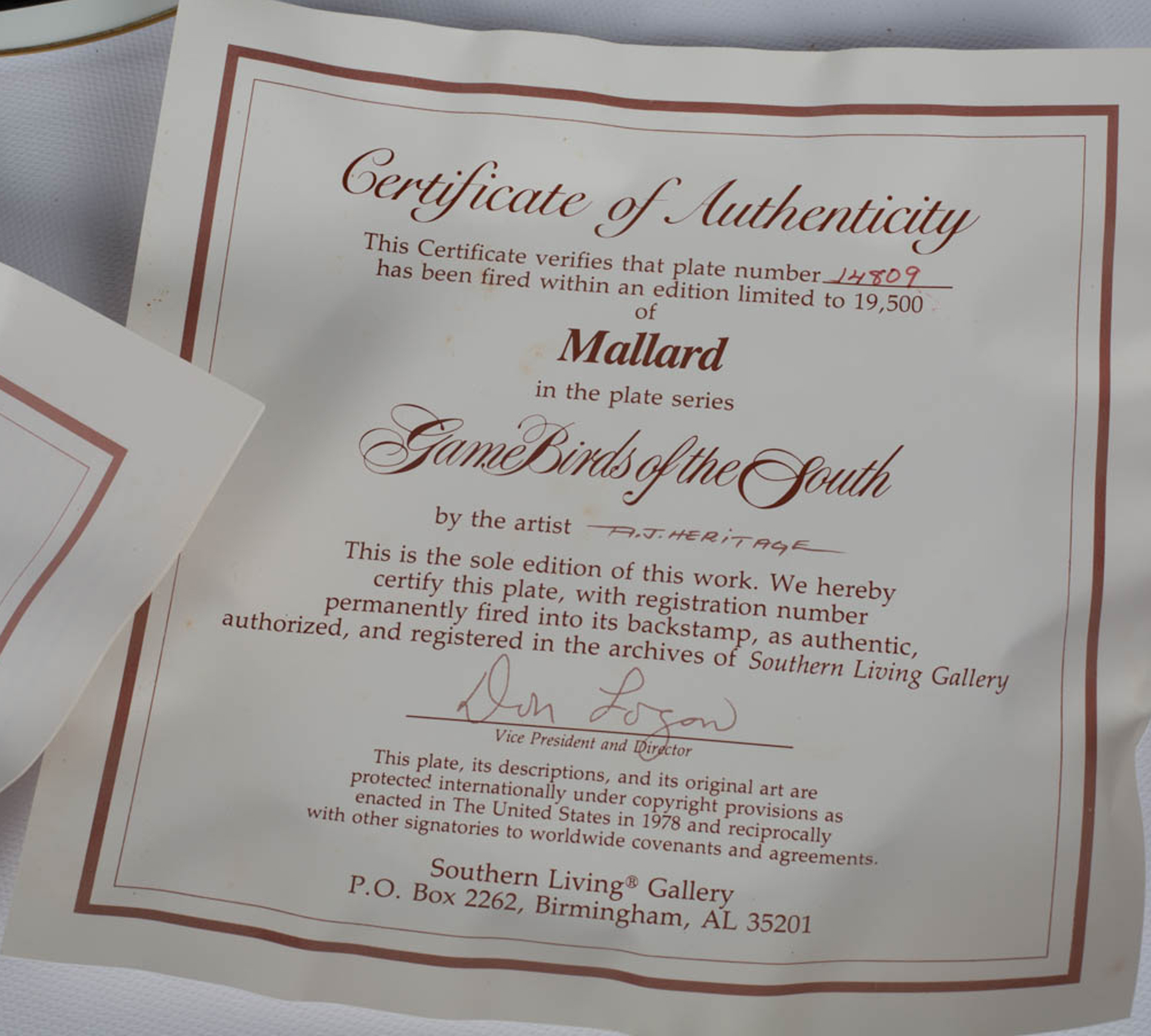 Southern Living "Game Birds of the South" Collector Plates