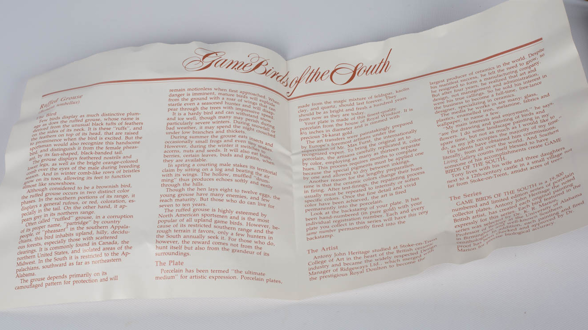 Southern Living "Game Birds of the South" Collector Plates