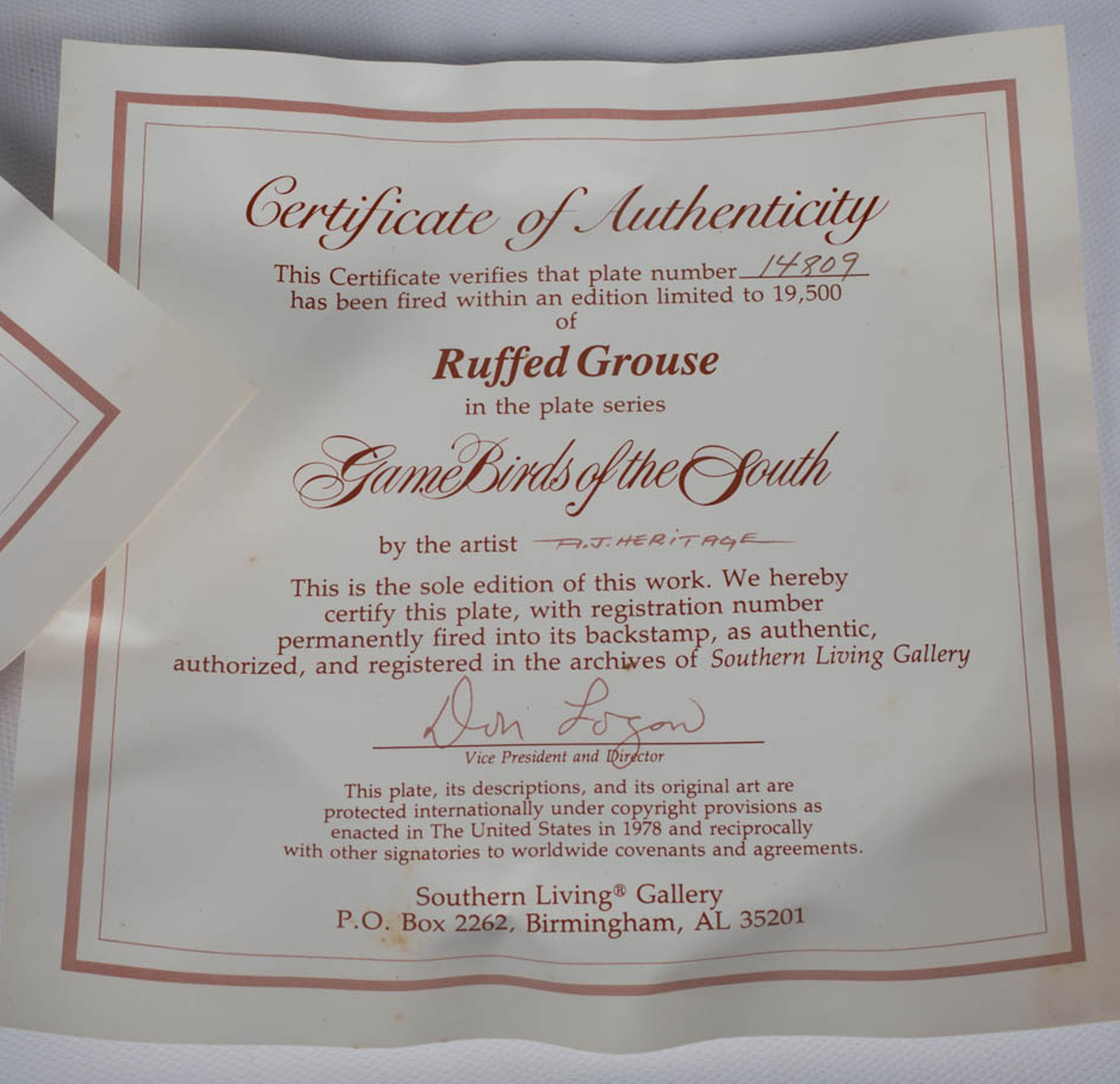 Southern Living "Game Birds of the South" Collector Plates