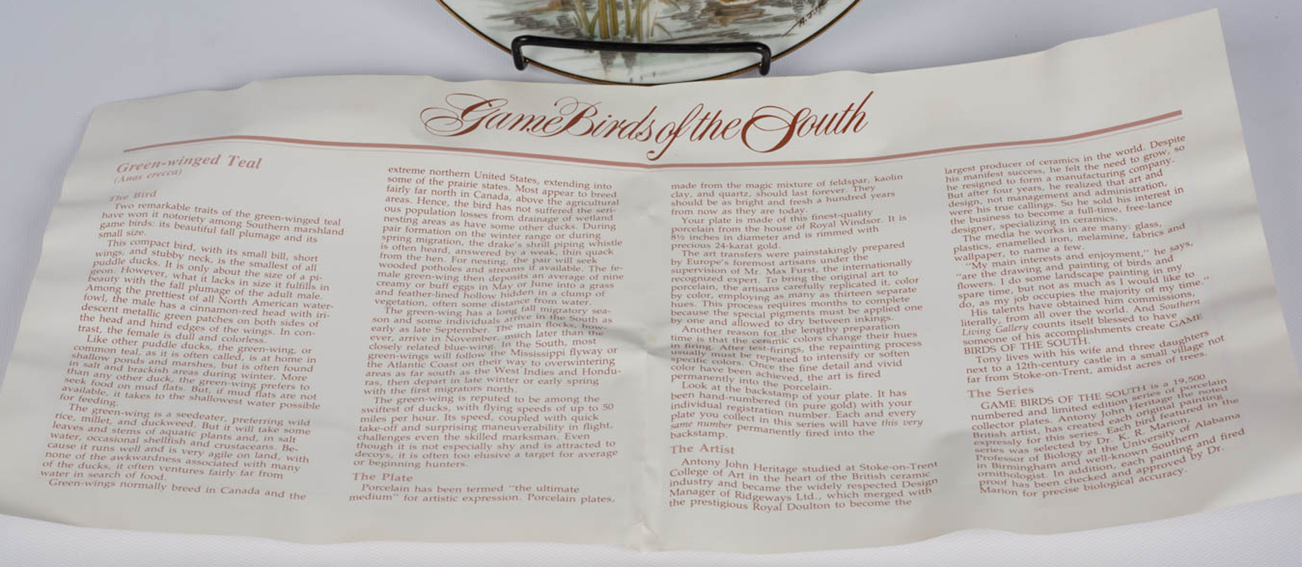 Southern Living "Game Birds of the South" Collector Plates