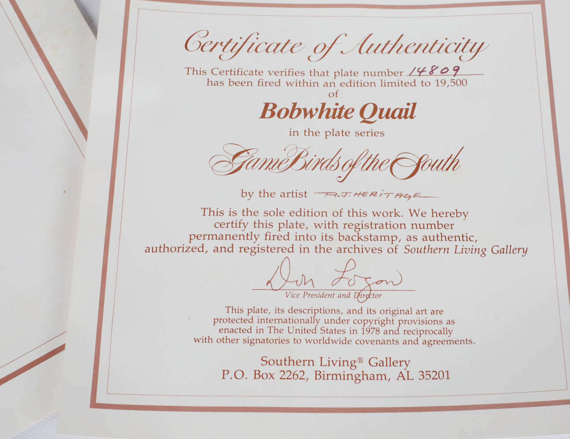 Southern Living "Game Birds of the South" Collector Plates